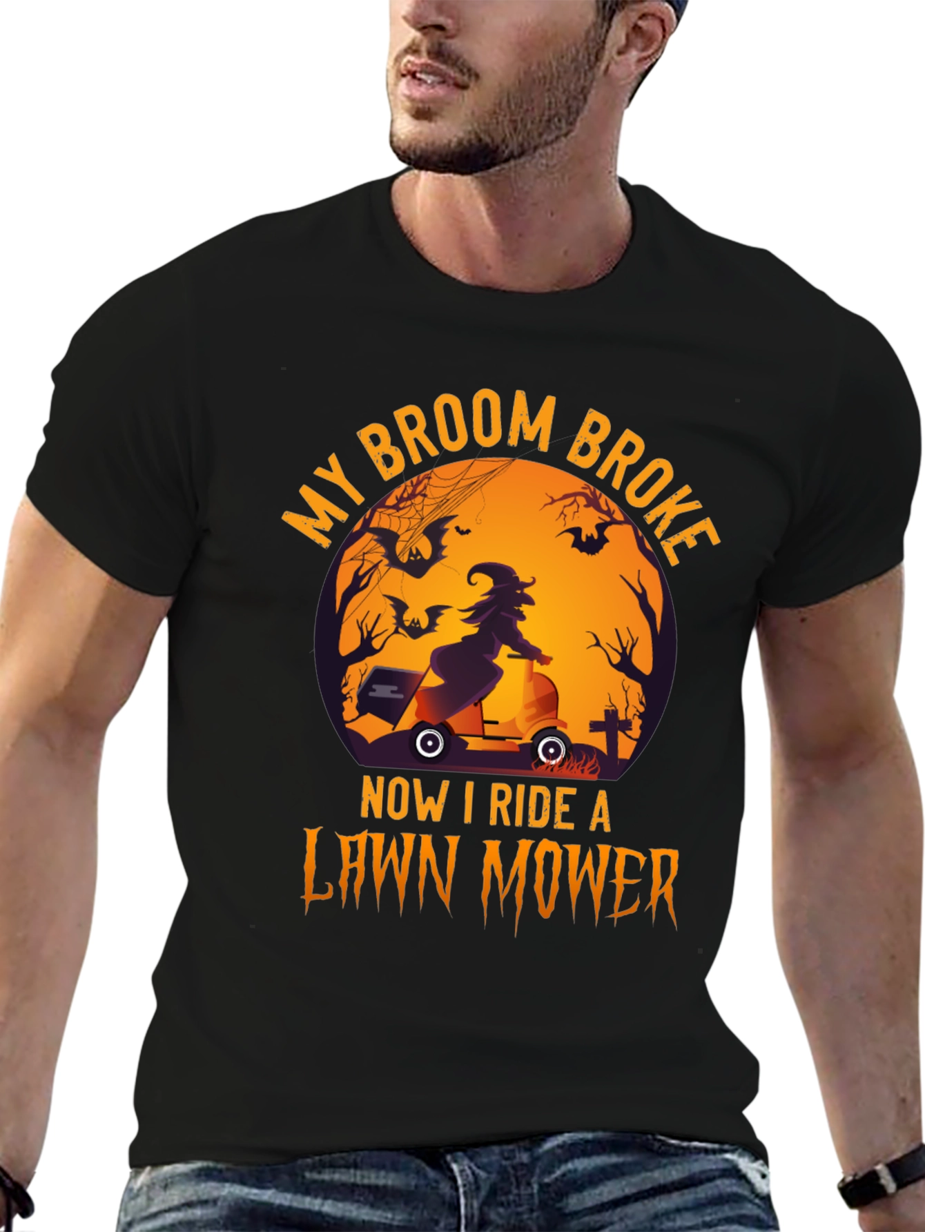 Black Halloween Witch Lawn Mower T-Shirt view 6