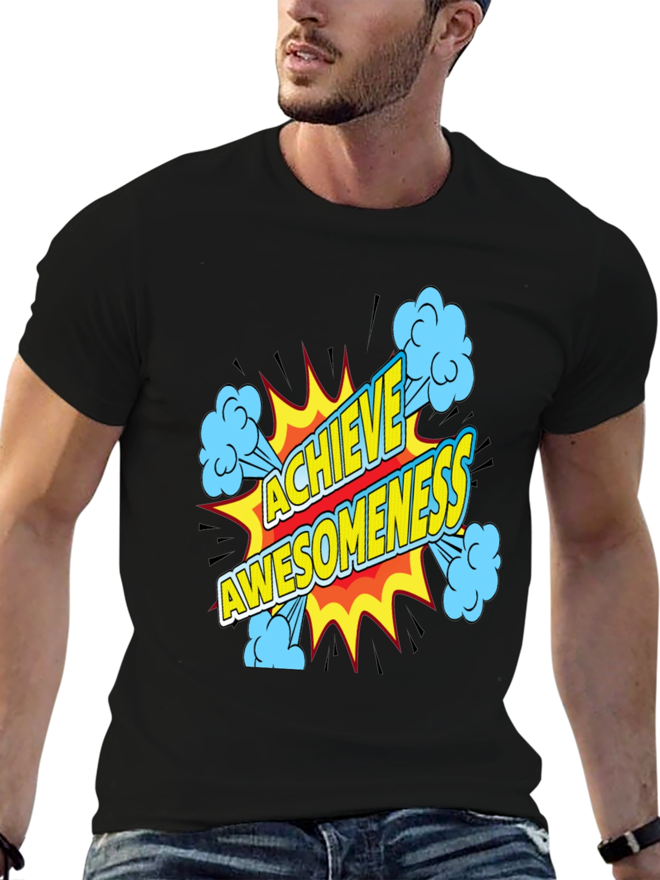 Black Achieve Awesomeness Graphic Black T-Shirt view 6