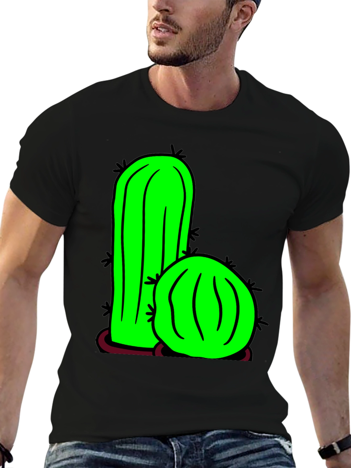 Black Cactus Graphic Tee - Fun Novelty T-Shirt view 6