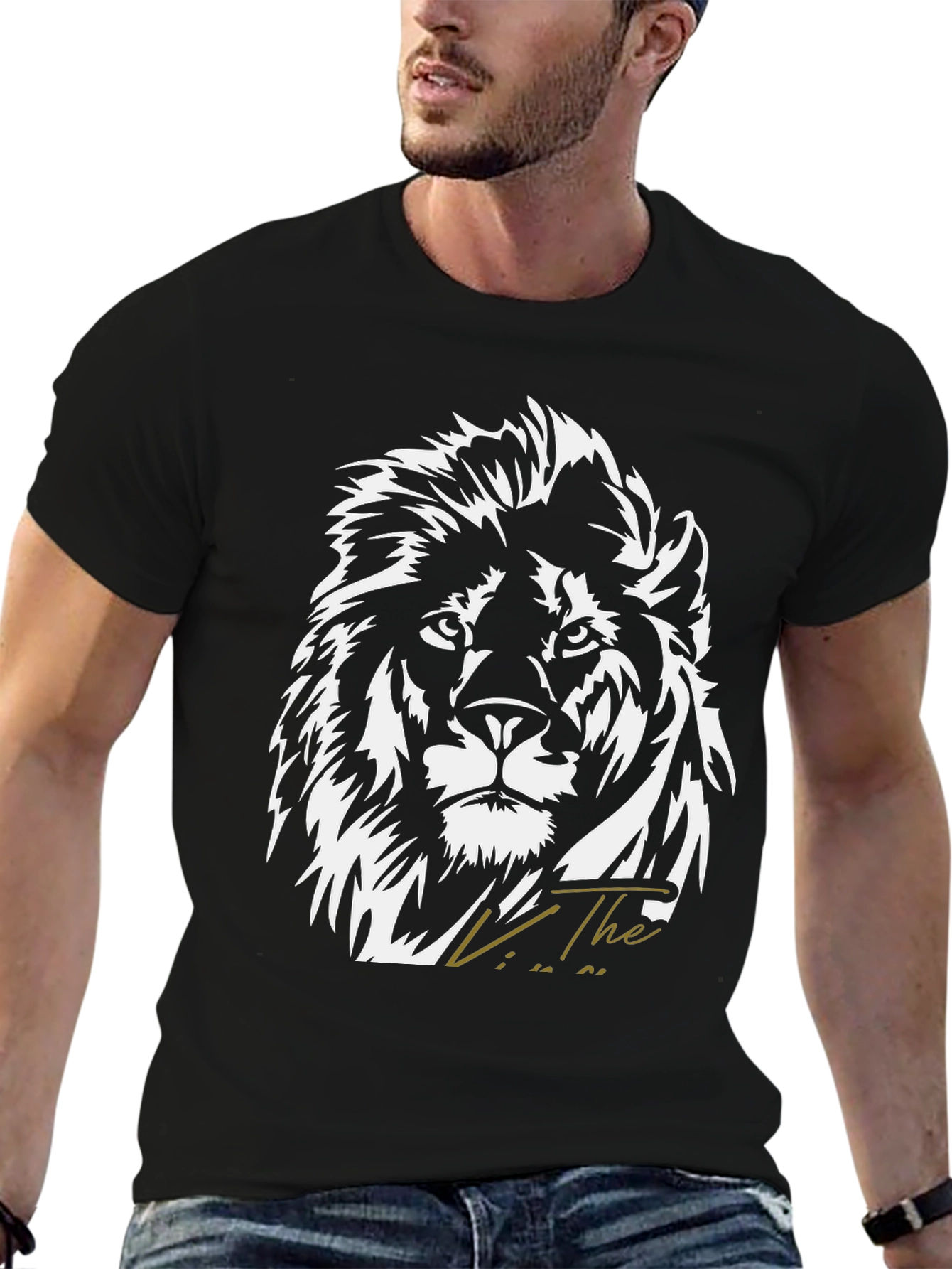 Black Lion Graphic Black T-Shirt for Men view 6