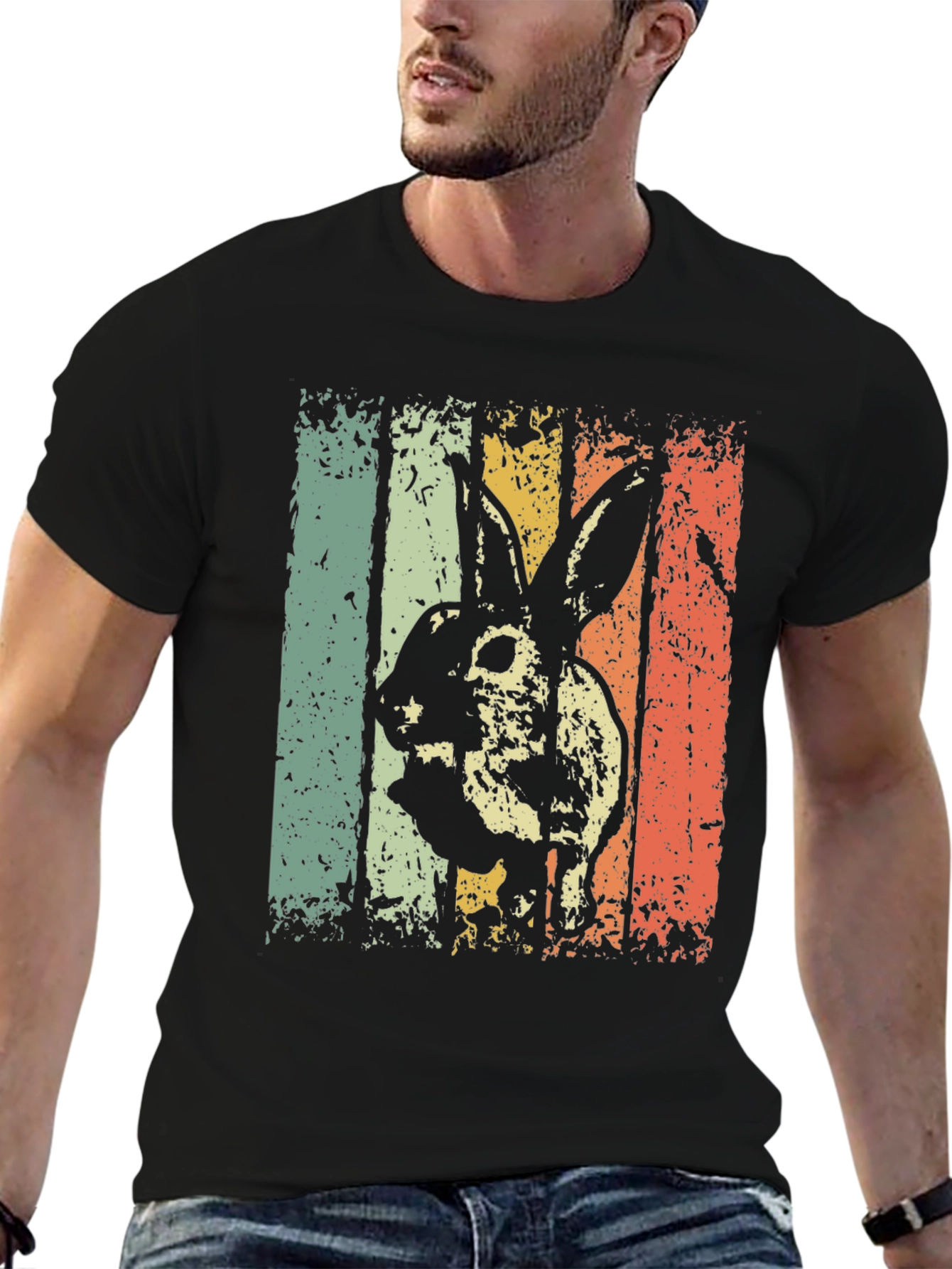 Black Vintage Style Rabbit Graphic T-Shirt view 6