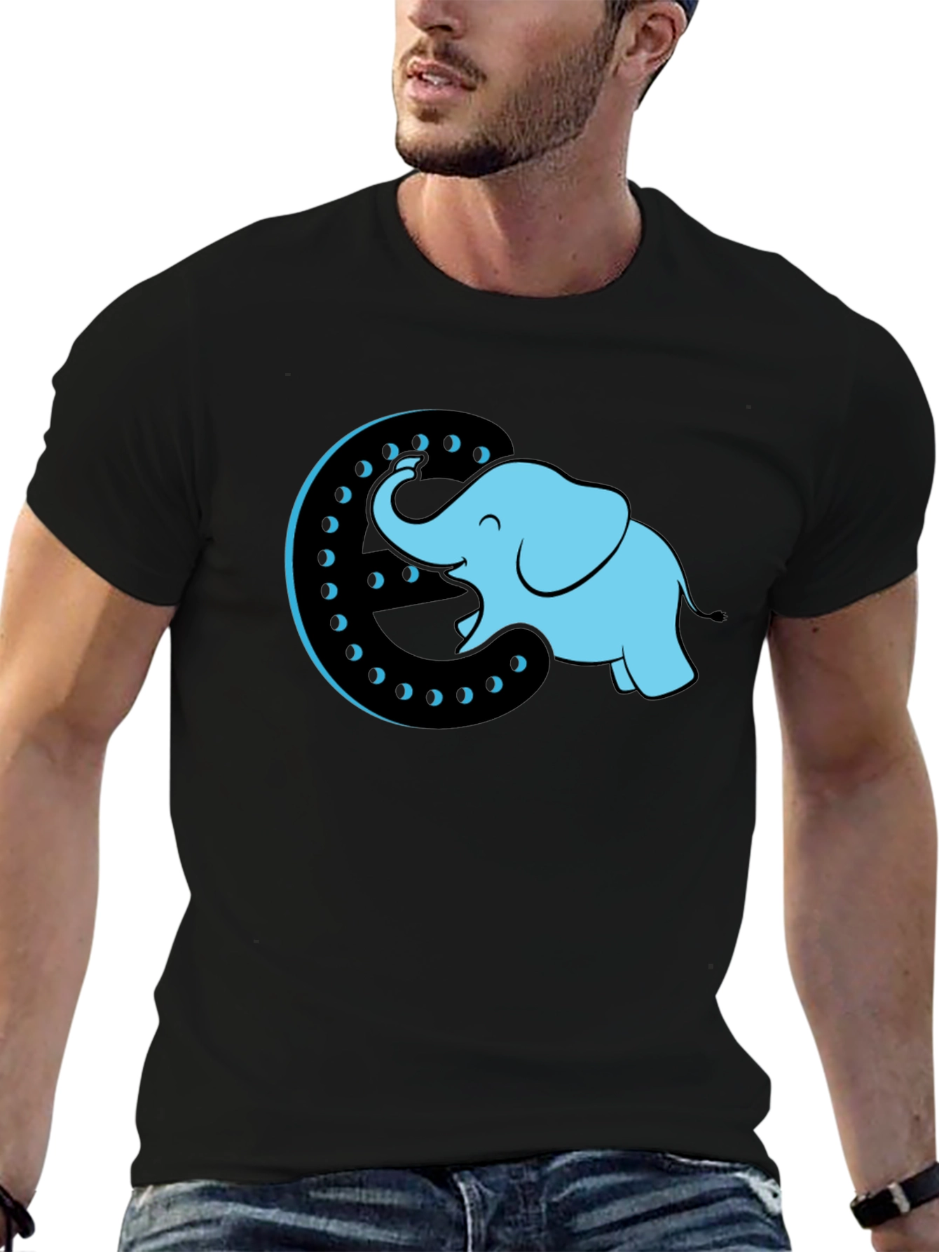 Black Elephant Moon Graphic Tee - Black Cotton T-Shirt view 6