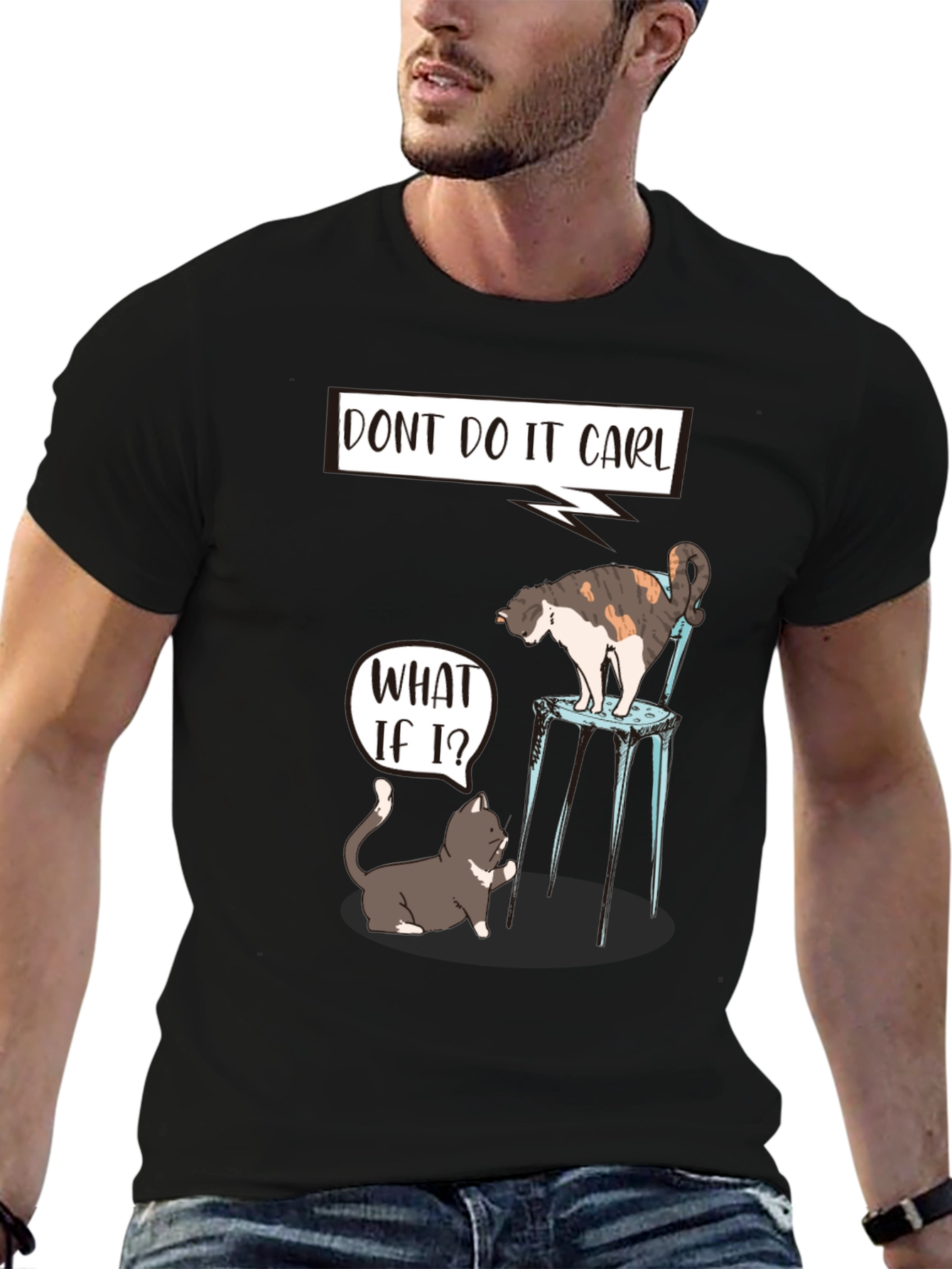 Black Funny Cat "Don't Do It Carl" Graphic Tee view 6