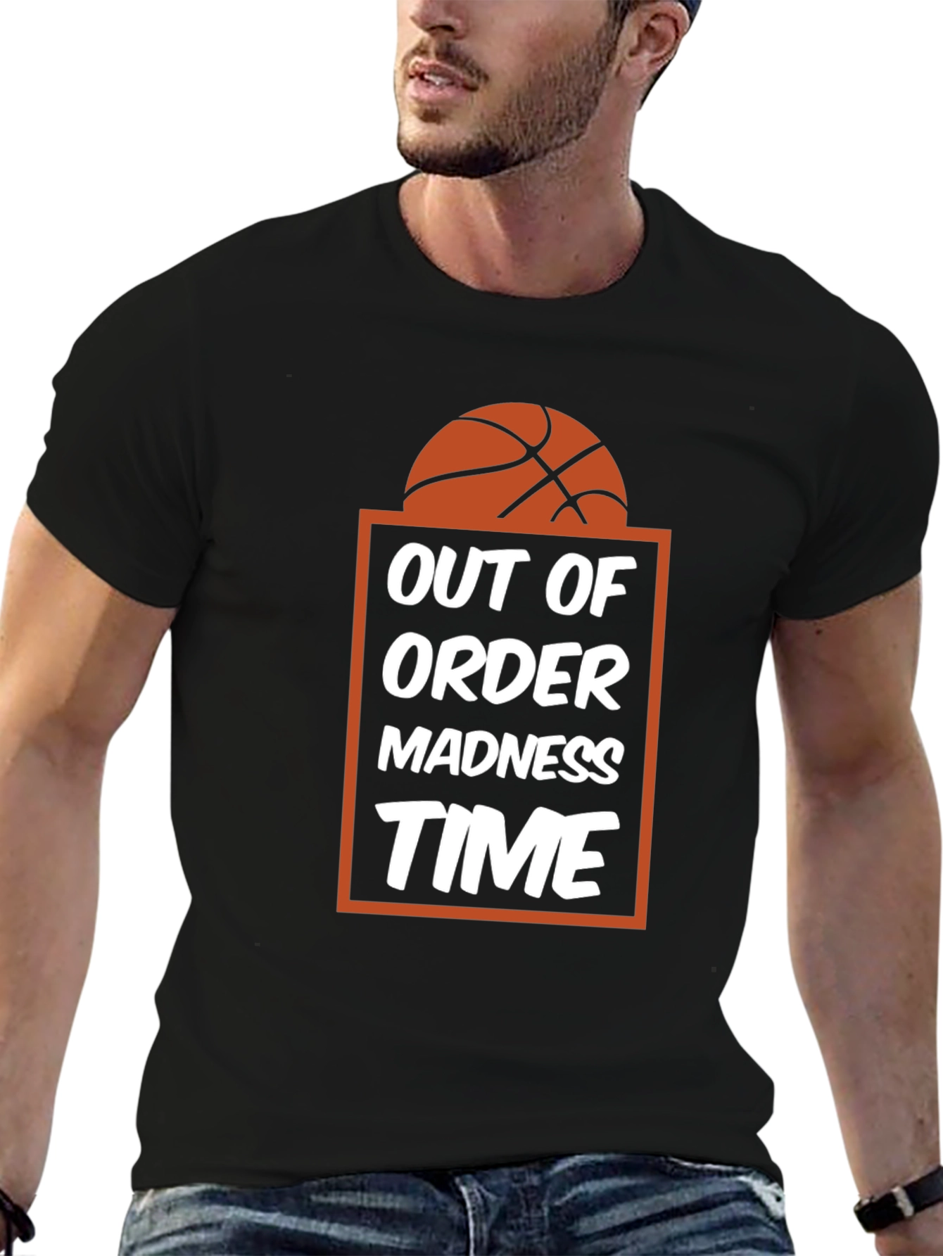 Black Out of Order Madness Time Basketball T-Shirt view 6