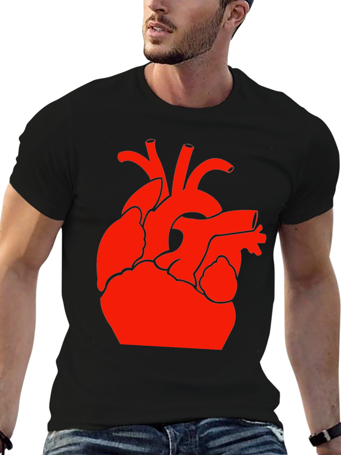 Black Red Heart Graphic Black T-Shirt view 6
