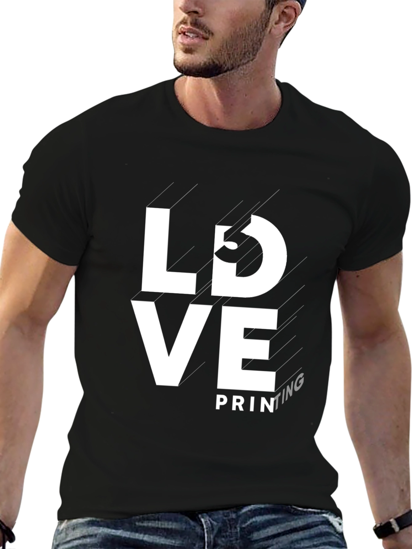 Black Love Printing Black Tee - Stylish Graphic T-Shirt view 6