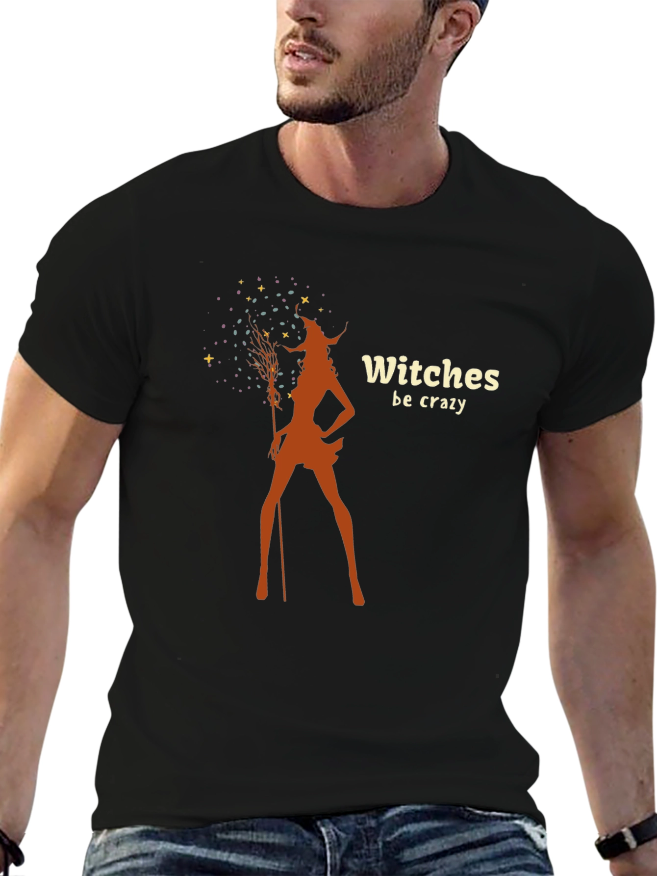 Black Witches Be Crazy Graphic Tee - Black Cotton T-Shirt view 6