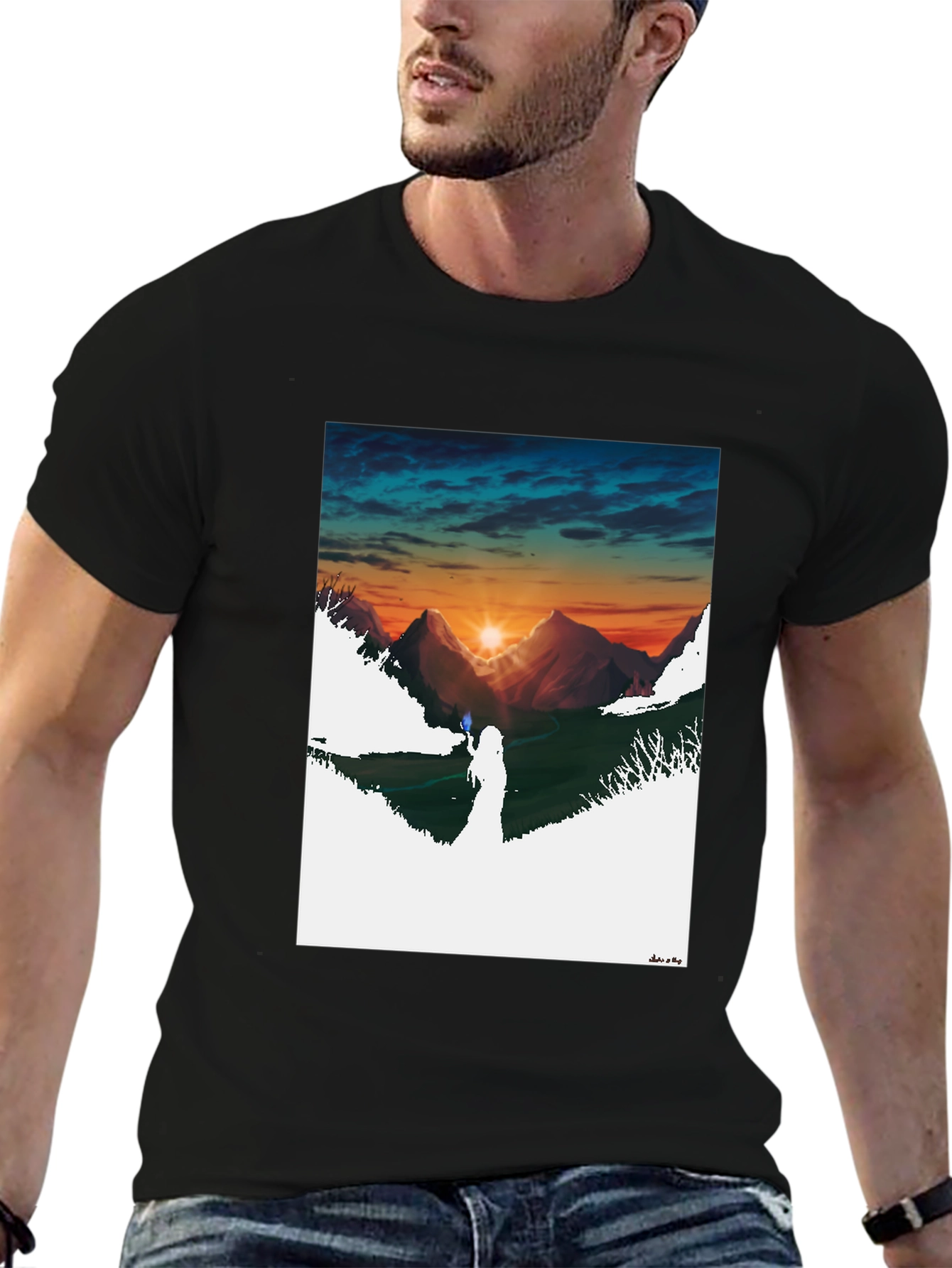 Black Sunset Mountain Graphic Tee - Stylish Black T-Shirt view 6