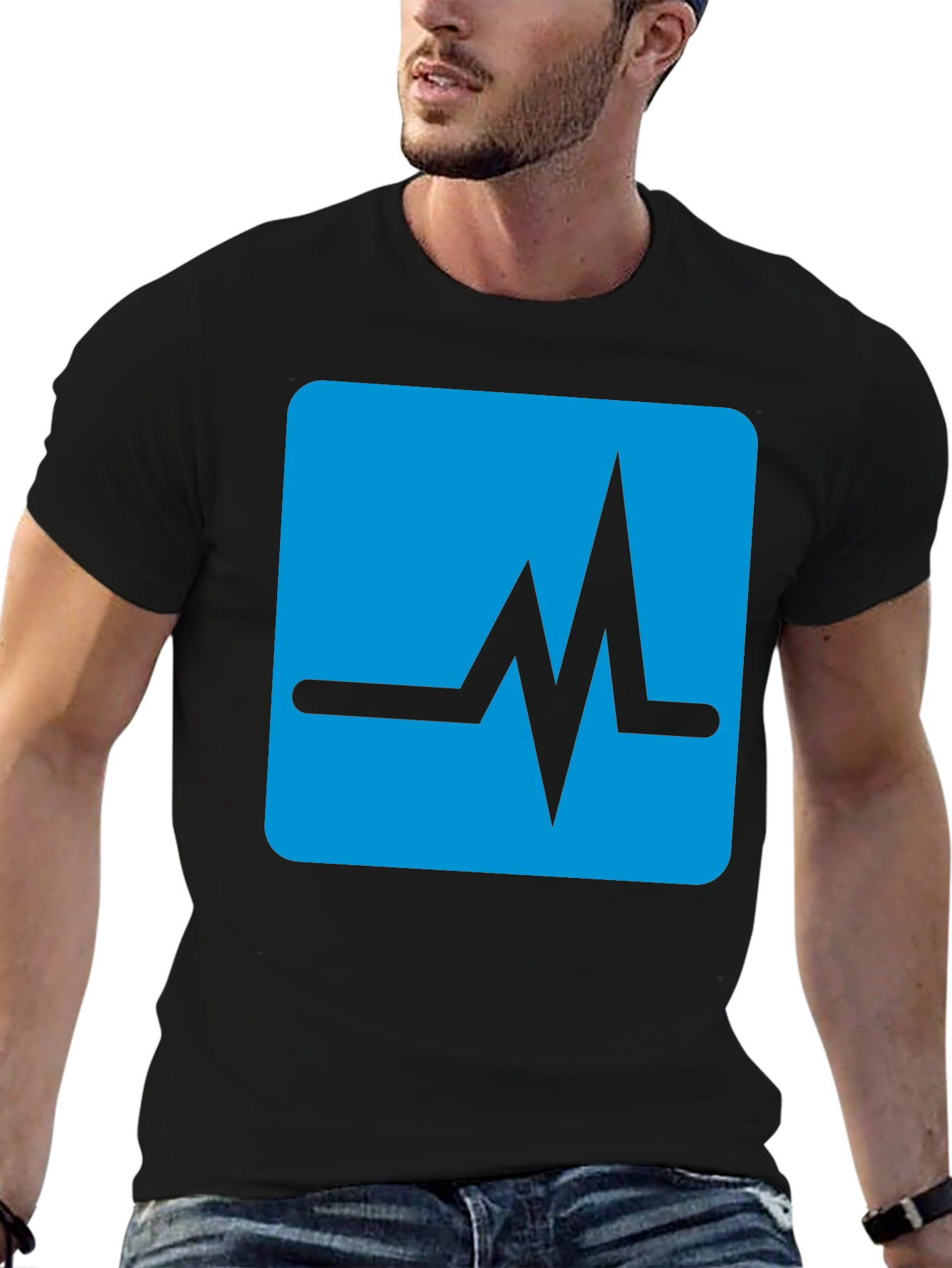 Black Heartbeat Graphic T-Shirt - Black Crew Neck Tee view 6