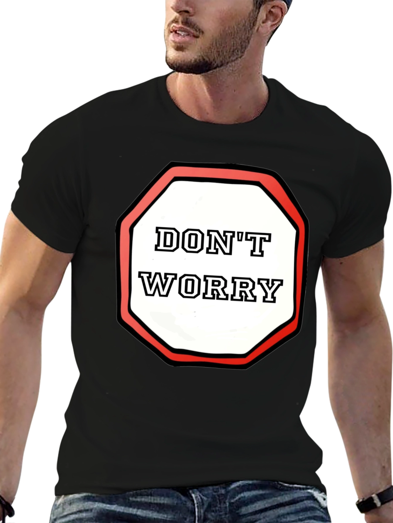 Black Don't Worry Graphic Tee - Black Cotton Comfort view 6