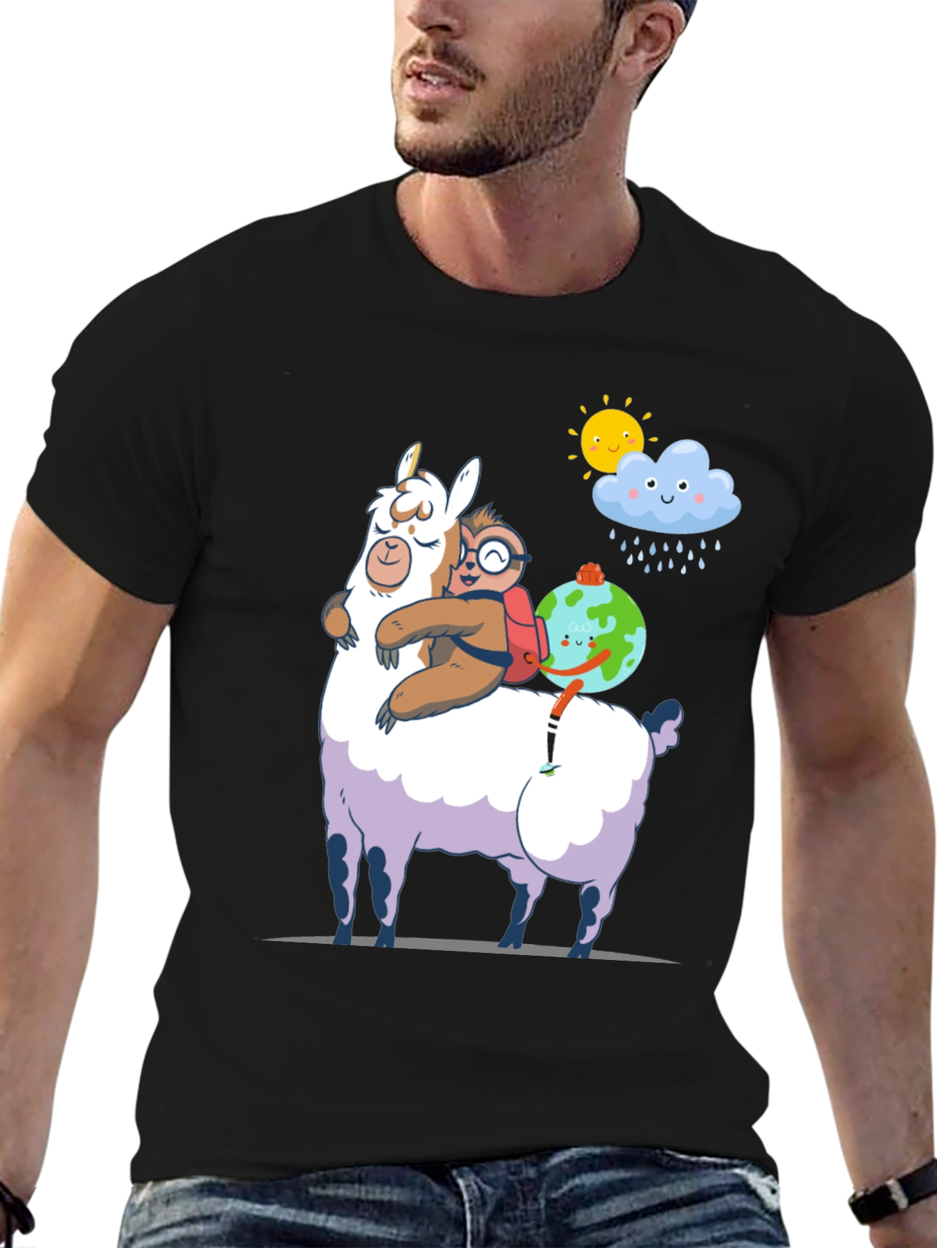Black Llama, Sloth, and Earth T-Shirt view 6