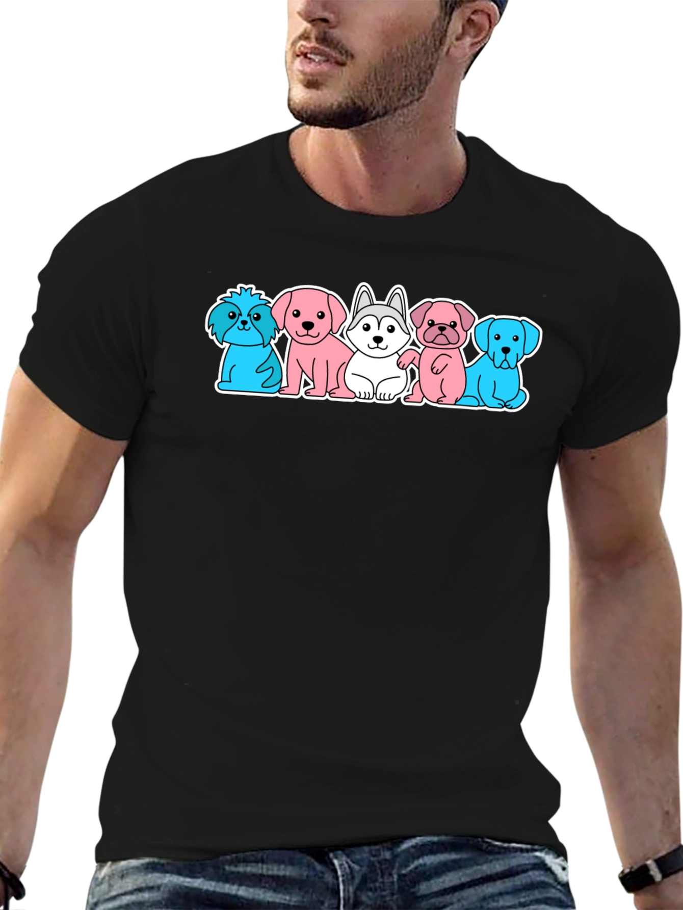 Black Cute Dog Breed Cartoon T-Shirt view 6