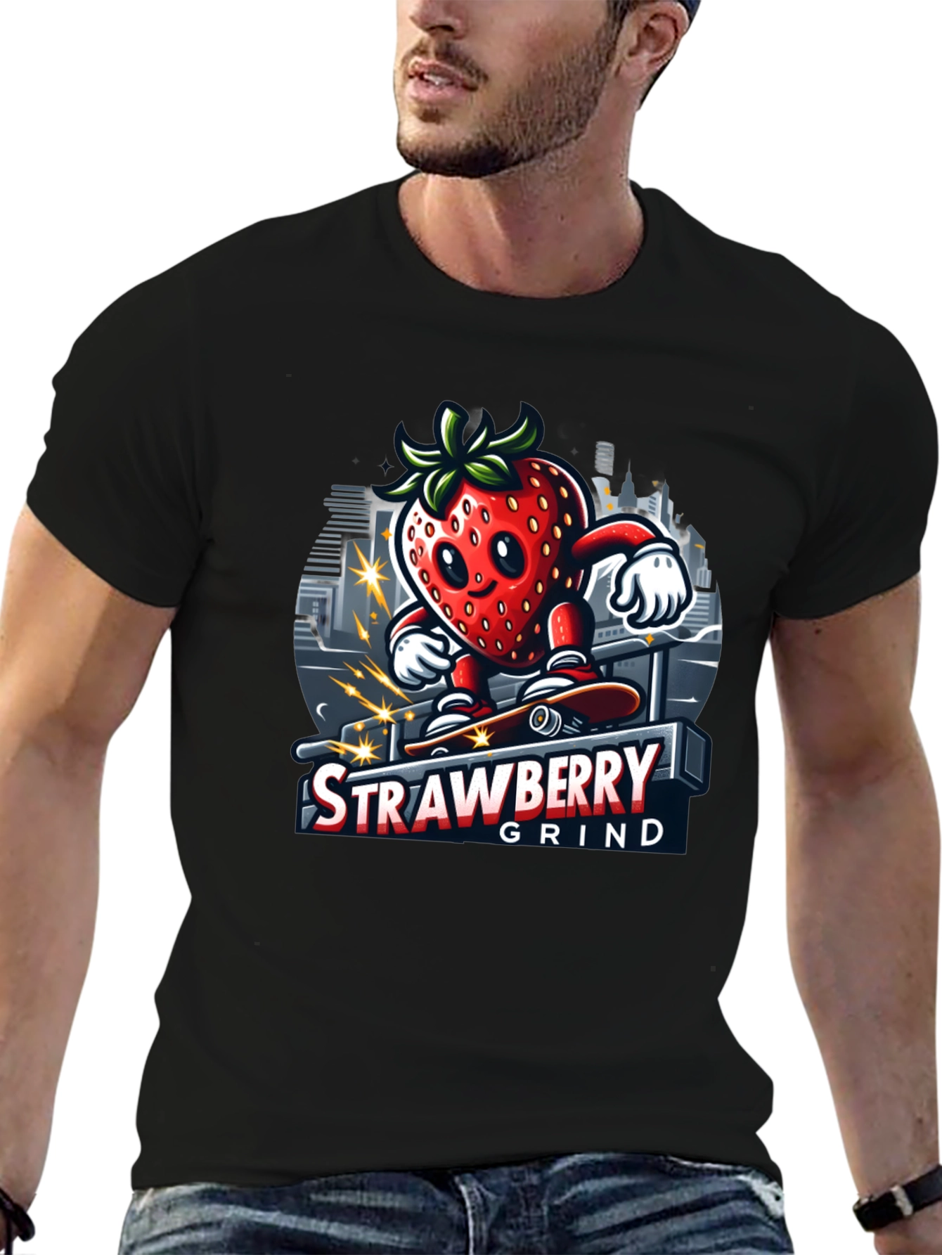 Black Strawberry Grind T-Shirt - Cool Graphic Tee view 6