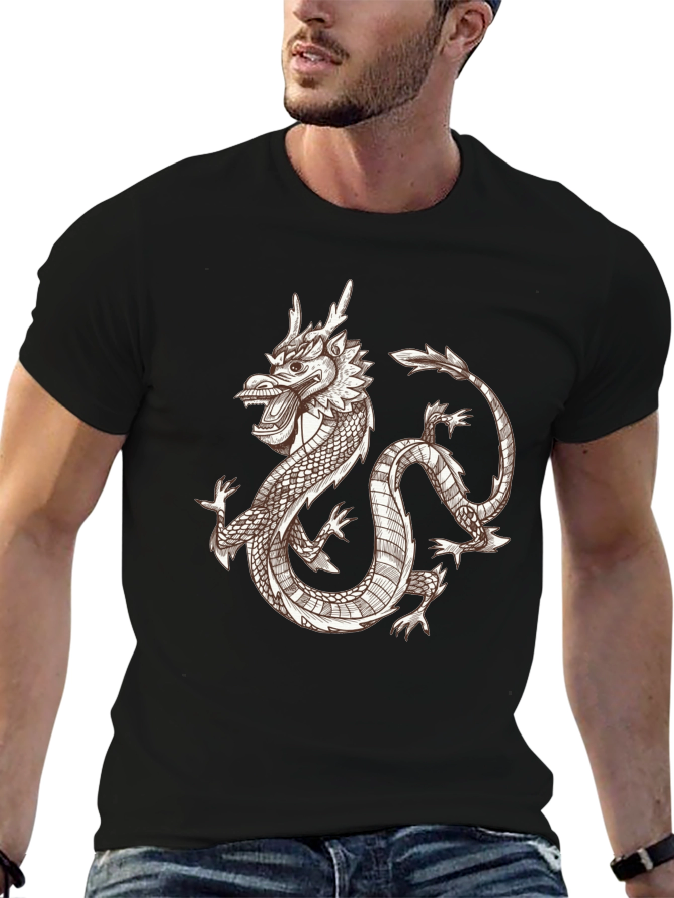 Black Dragon Graphic Tee - Black Crew Neck Short Sleeve Shirt view 6