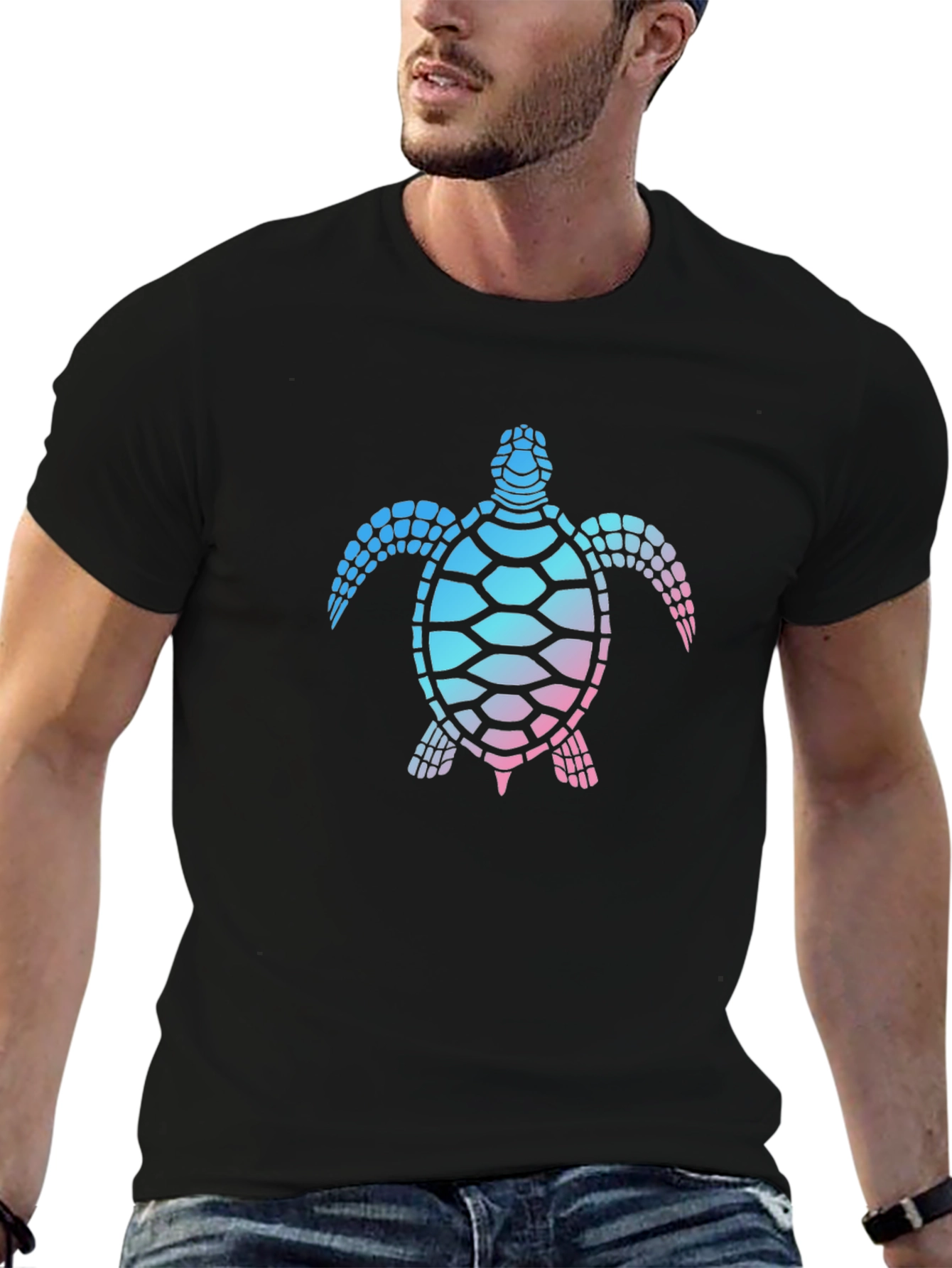 Black Sea Turtle Graphic Tee - Black Cotton T-Shirt view 6