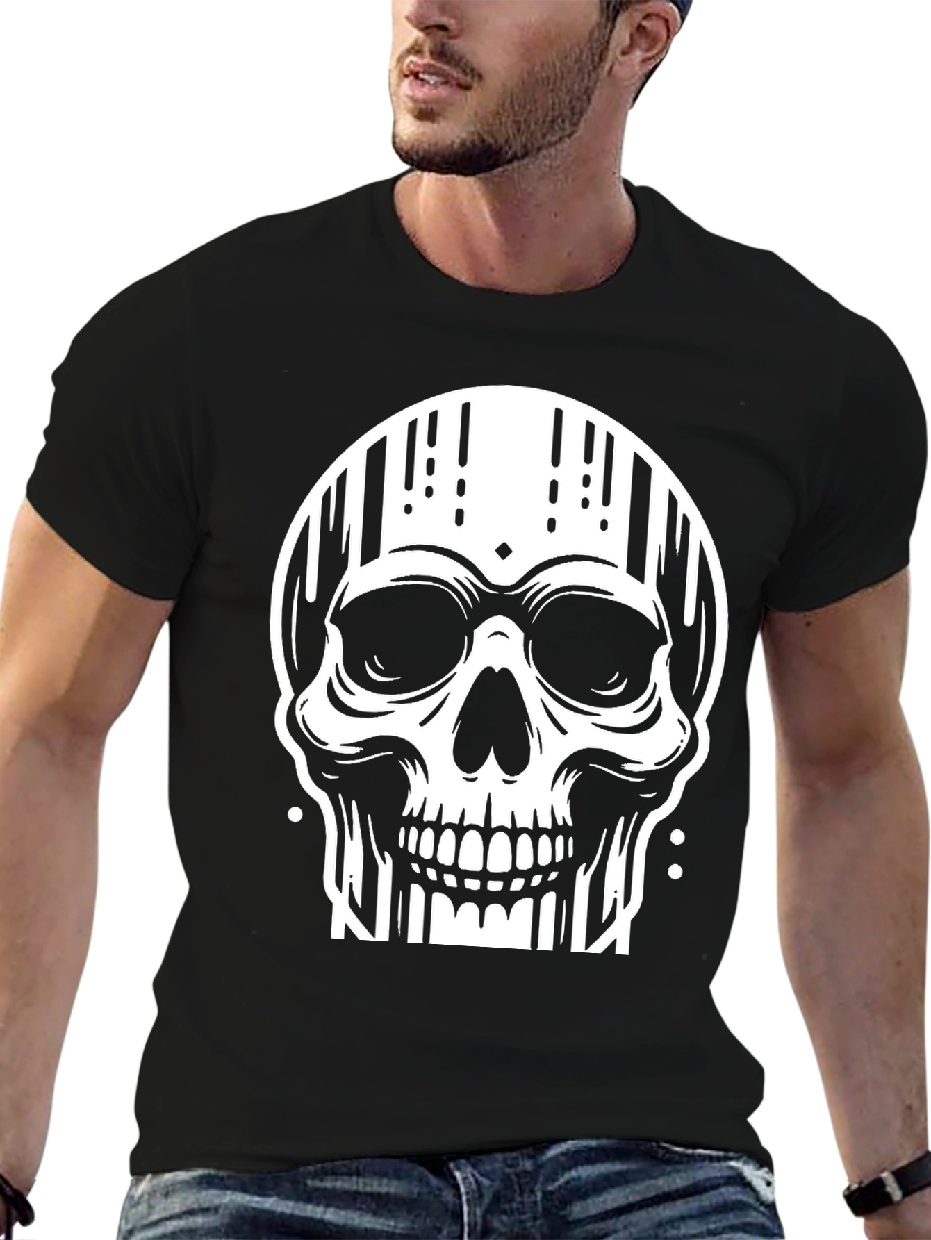 Black Edgy Skull Graphic Tee - Stylish Black Cotton T-Shirt view 6