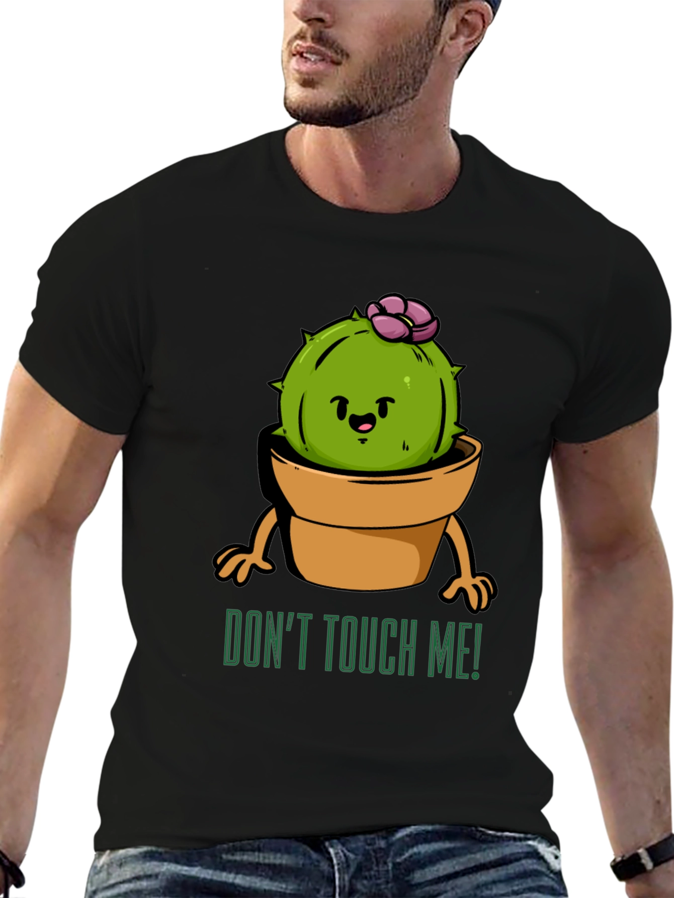 Black Cute Cactus Graphic Tee - Don't Touch Me! view 6