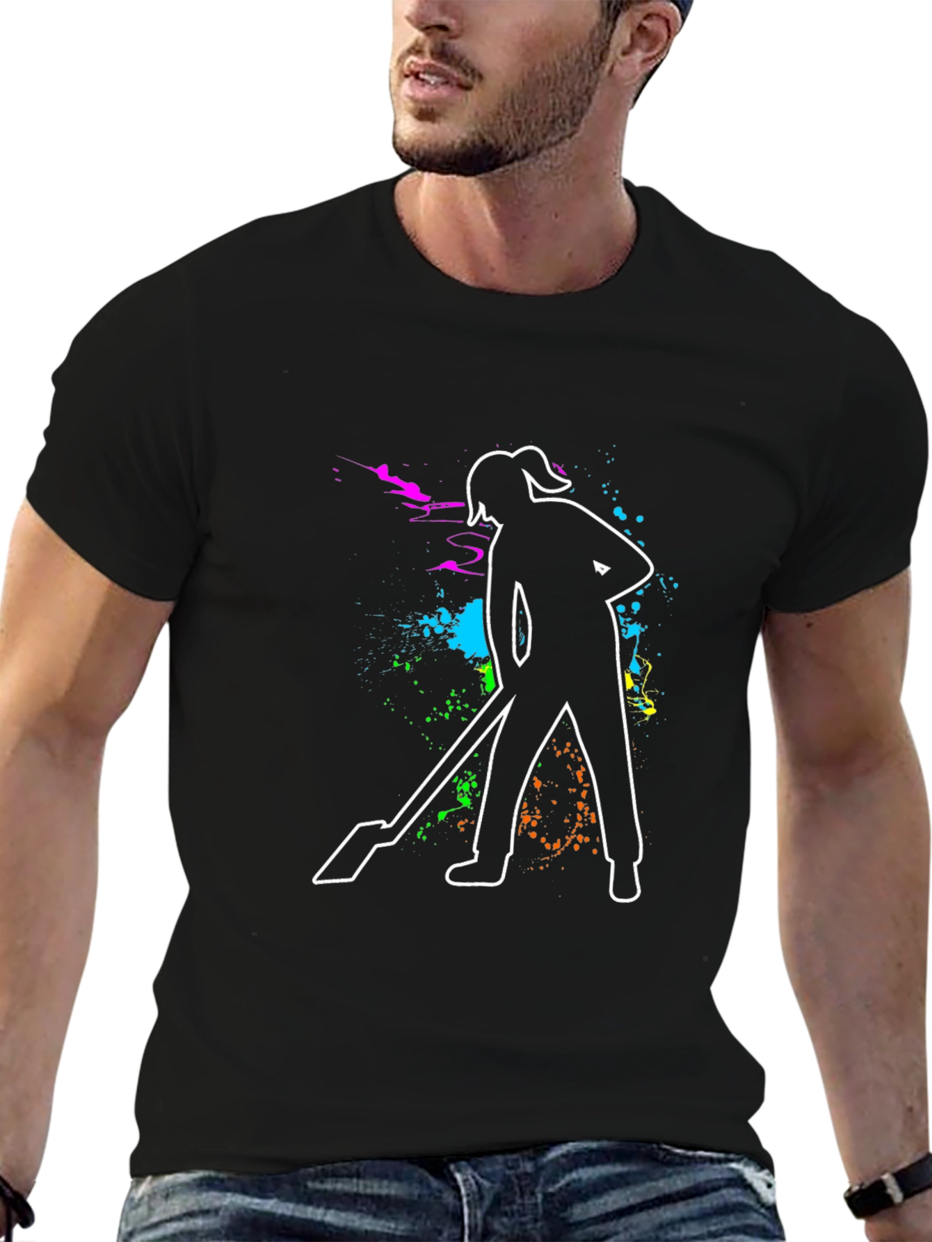 Black Janitor Woman T-Shirt - Colorful Design view 6