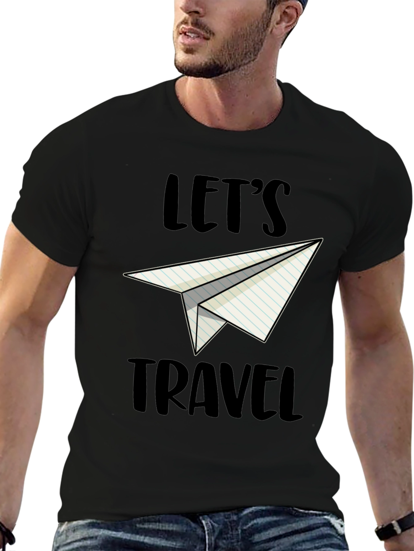 Black Let's Travel Paper Airplane Graphic Tee view 6