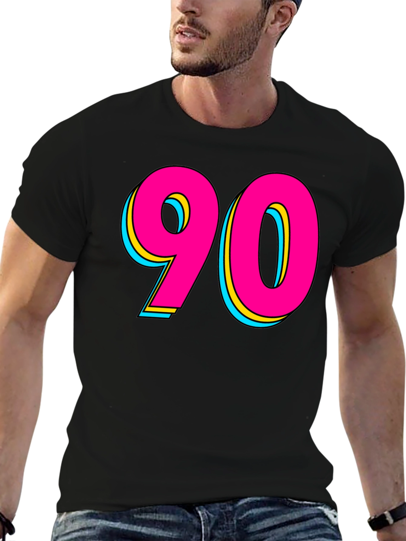 Black 90s Style Graphic Tee - Retro Neon Design view 6