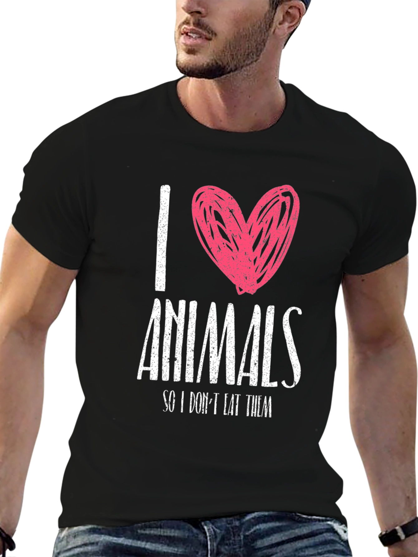 Black I Love Animals T-Shirt - Vegan Tee view 6