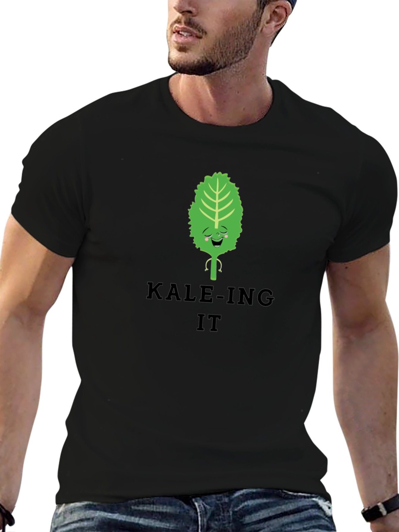 Black Kale-ing It T-Shirt - Funny Vegan Shirt view 6