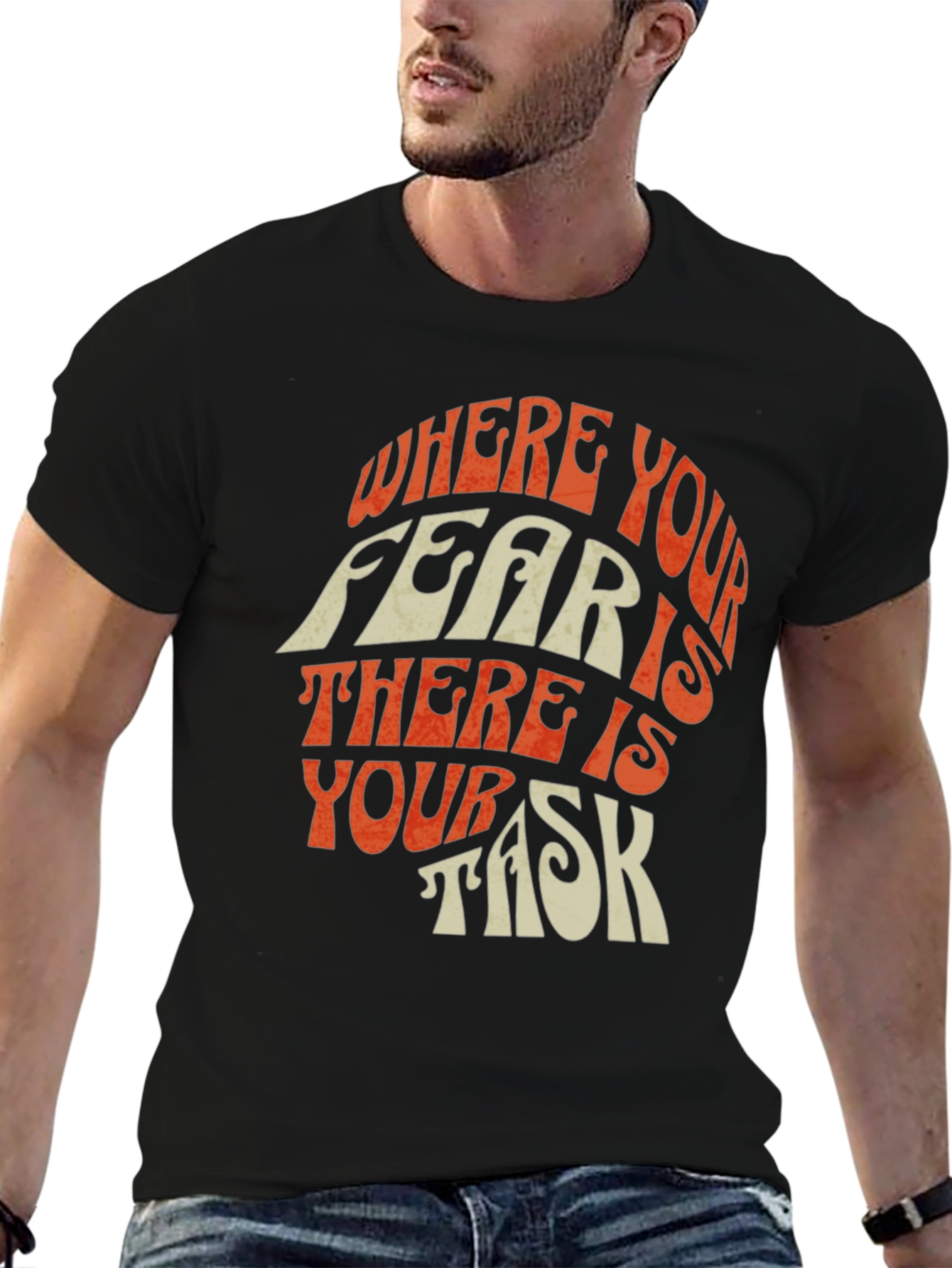 Black Motivational Graphic Tee: Where Your Fear Is view 6