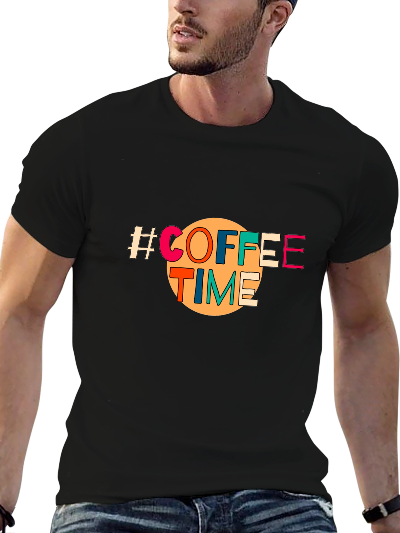 Black Coffee Time Graphic Tee - Unisex Black T-Shirt view 6