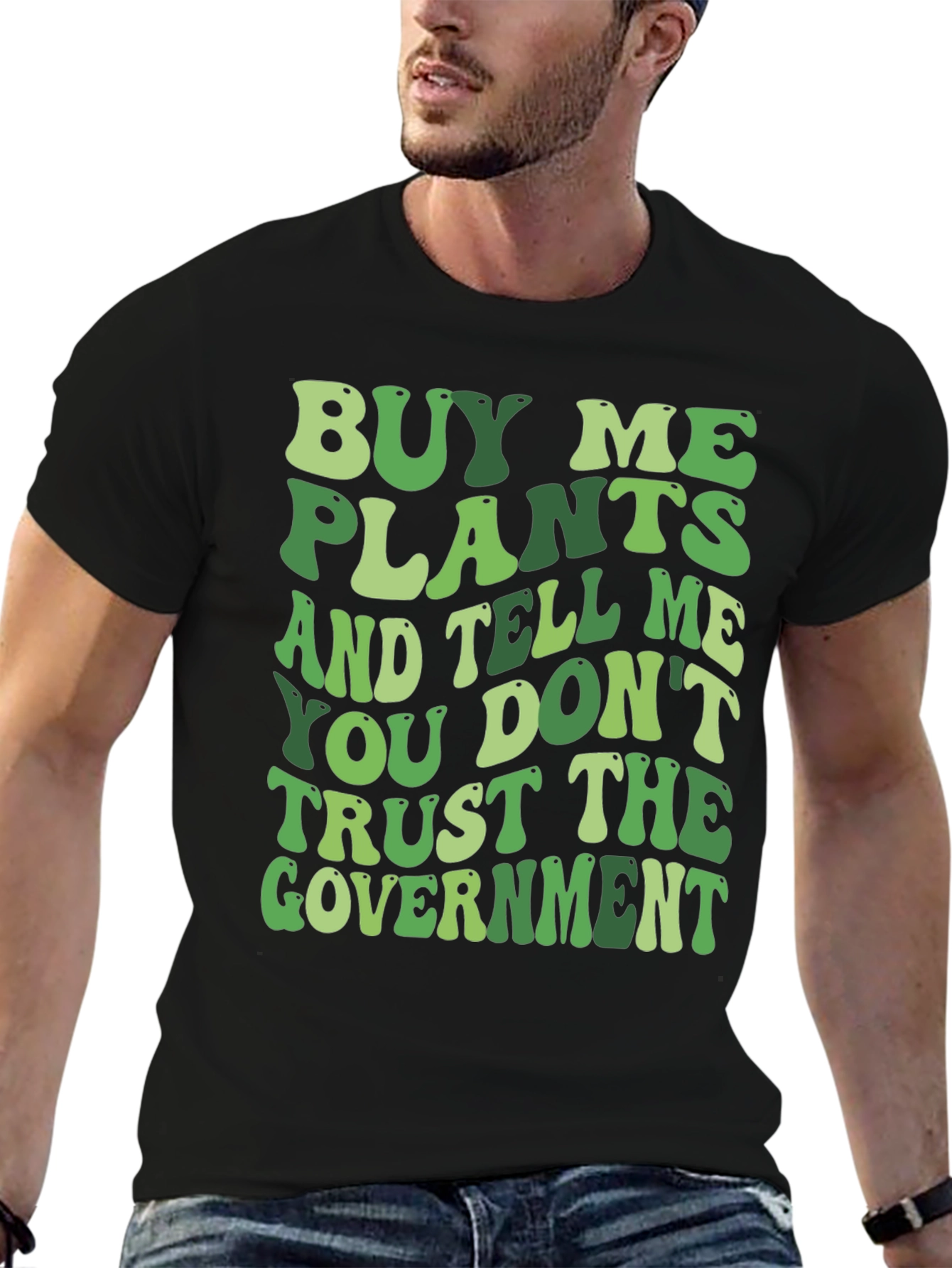 Black Buy Me Plants Funny Graphic Tee view 6