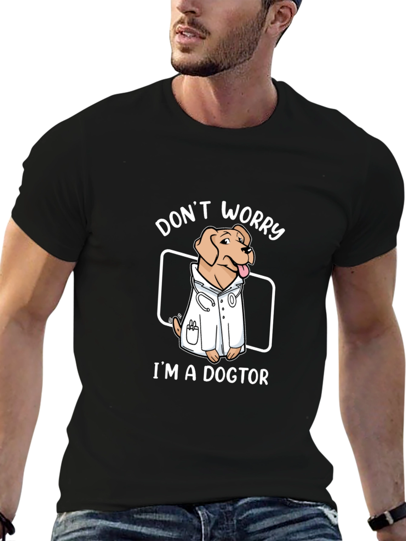 Black Funny Dogtor T-Shirt - Don't Worry, I'm a Dogtor! view 6
