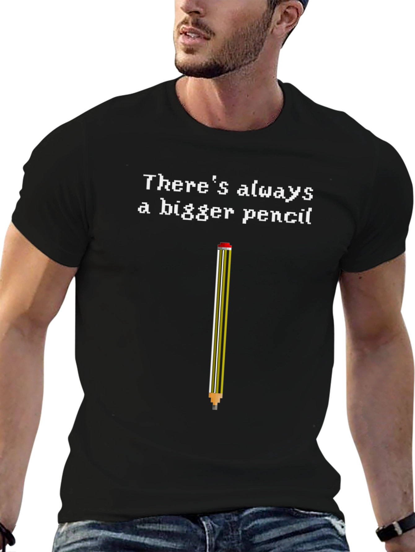 Black Bigger Pencil Graphic Tee - Classic Black Cotton T-Shirt view 6