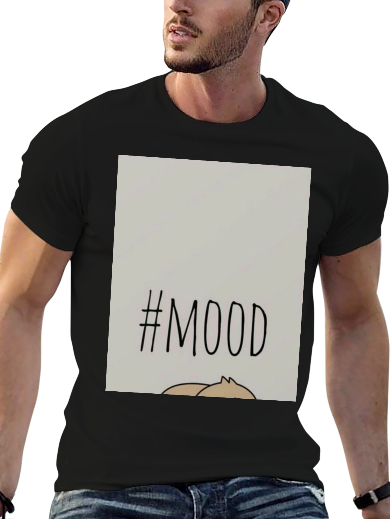 Black #MOOD Graphic Tee - Relaxed Fit, Black Cotton Blend view 6
