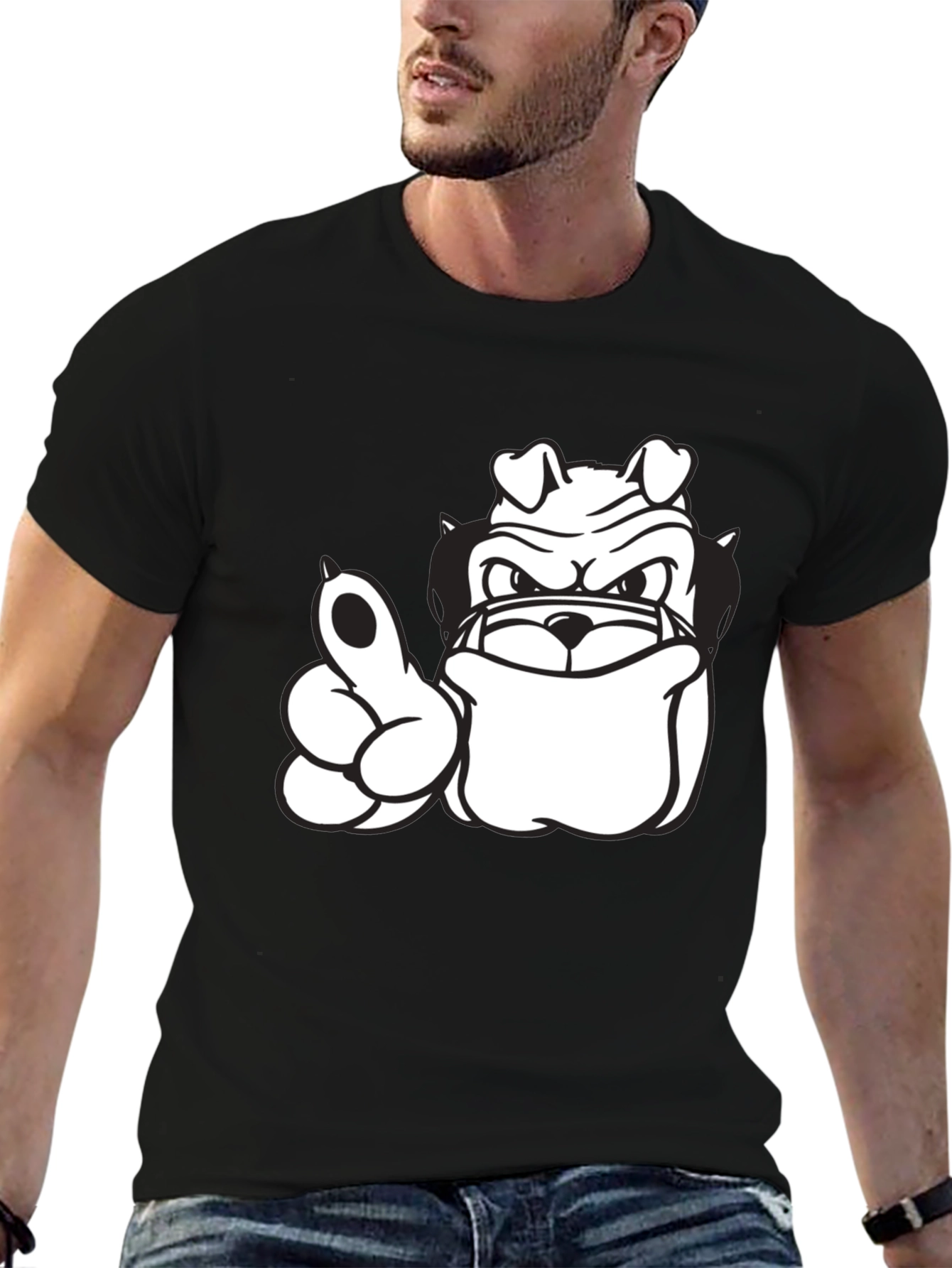 Black Bulldog Graphic Tee - Black Cotton T-Shirt view 6