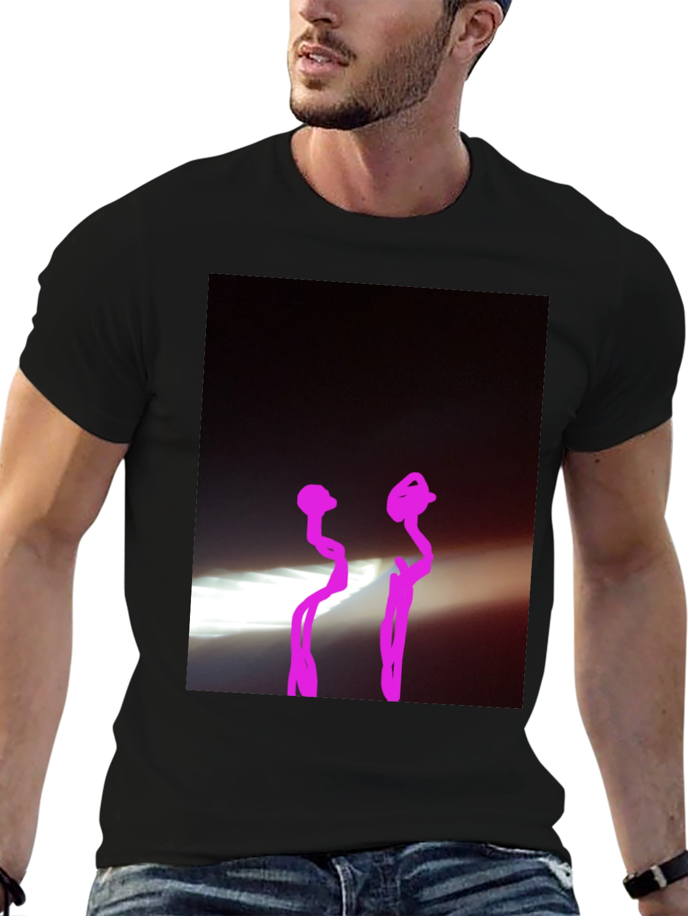 Black Black Graphic Tee with Abstract Design view 6