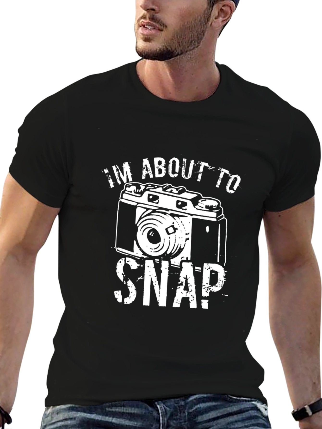 Black I'm About To Snap! Camera Graphic T-Shirt view 6