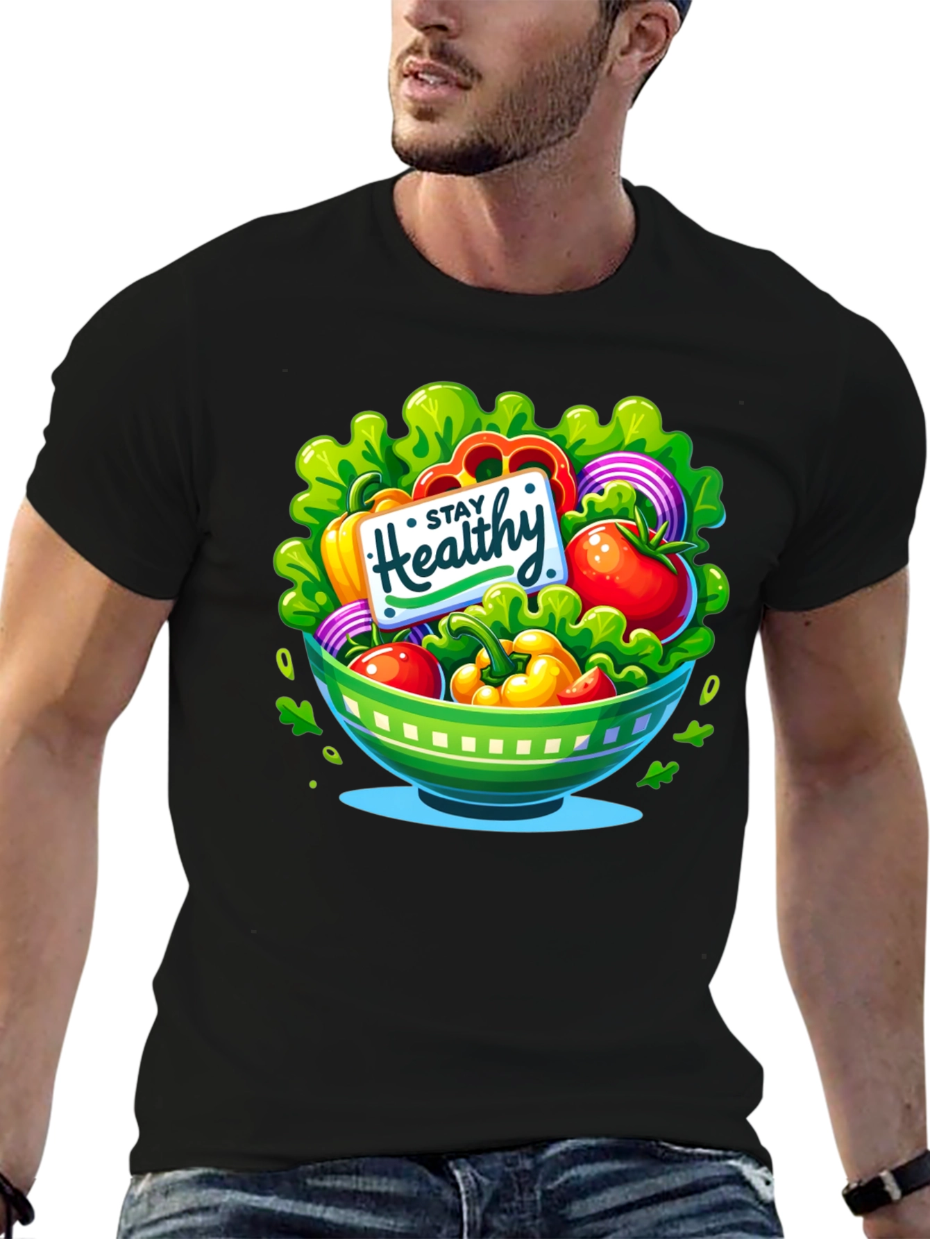 Black Stay Healthy Salad Bowl Graphic Tee view 6