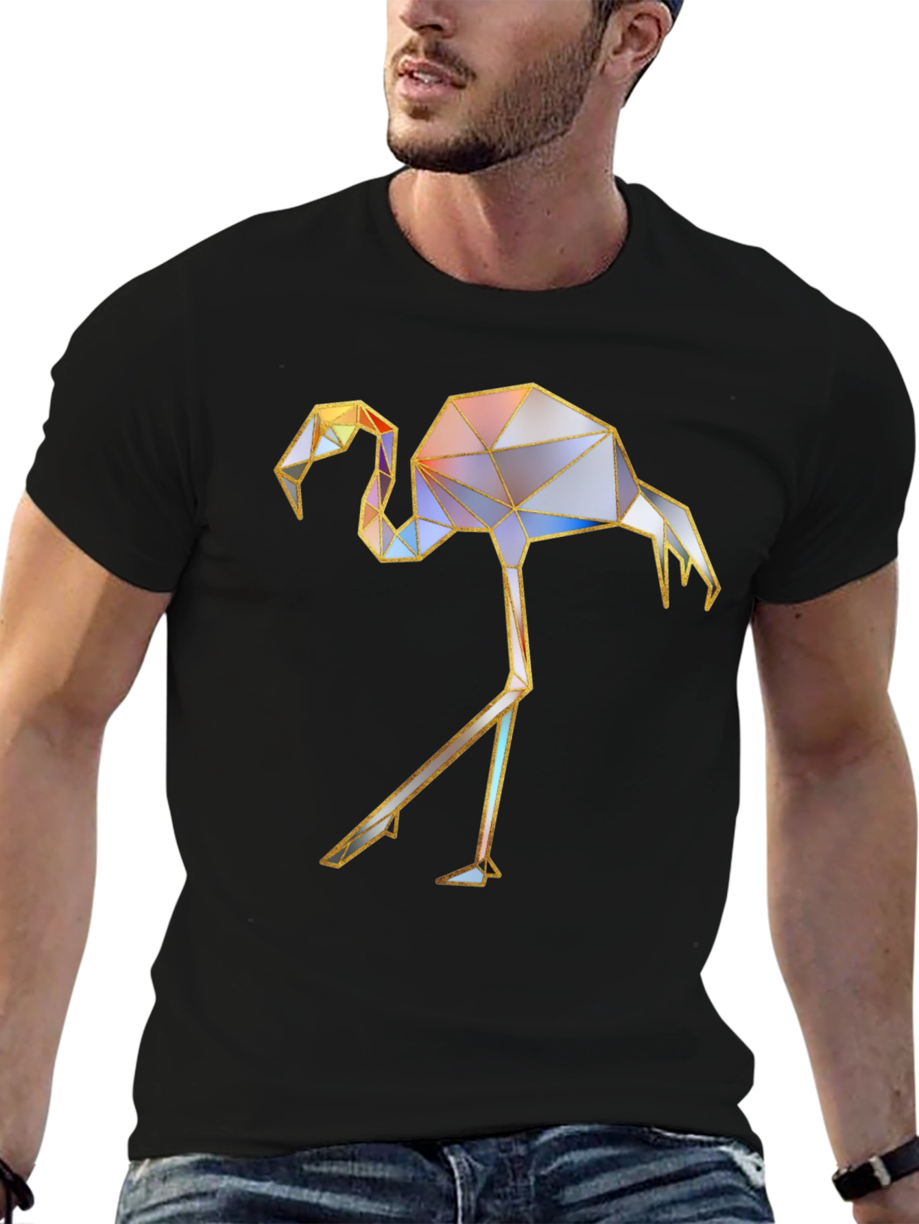 Black Geometric Flamingo Graphic T-Shirt view 6