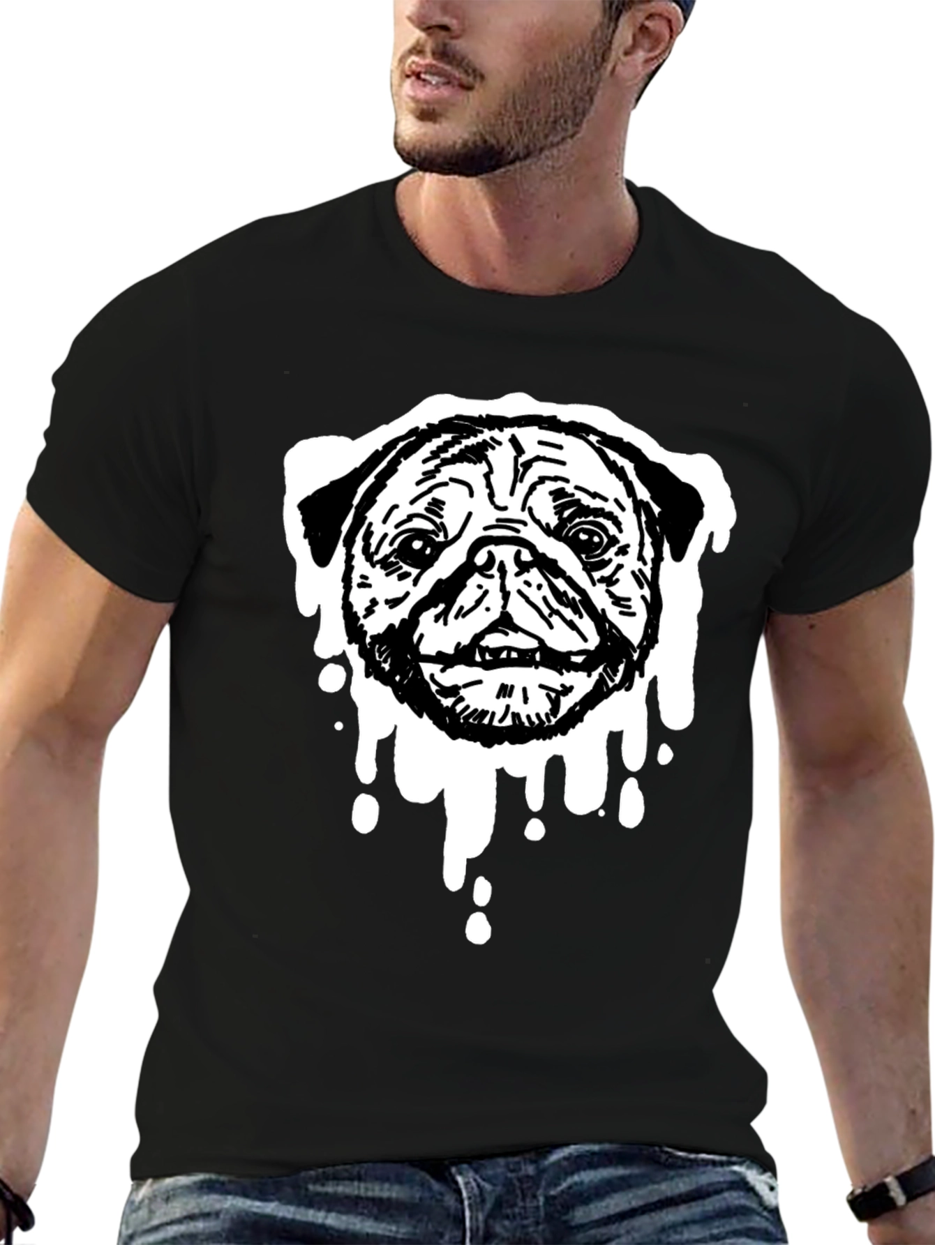 Black Pug Drip Graphic Tee - Black Cotton Blend view 6