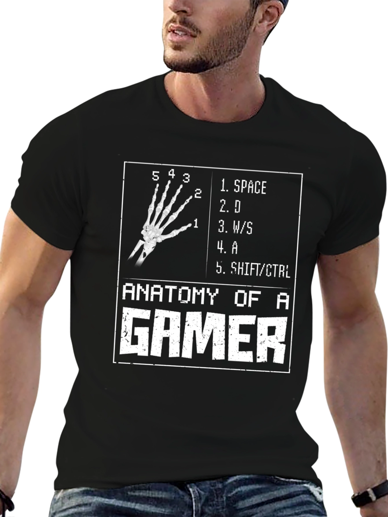 Black Anatomy of a Gamer T-Shirt - Keyboard Hand Design view 6