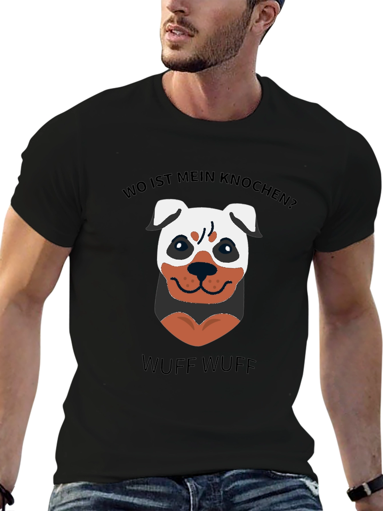 Black Wo Ist Mein Knochen? Funny Dog T-Shirt view 6