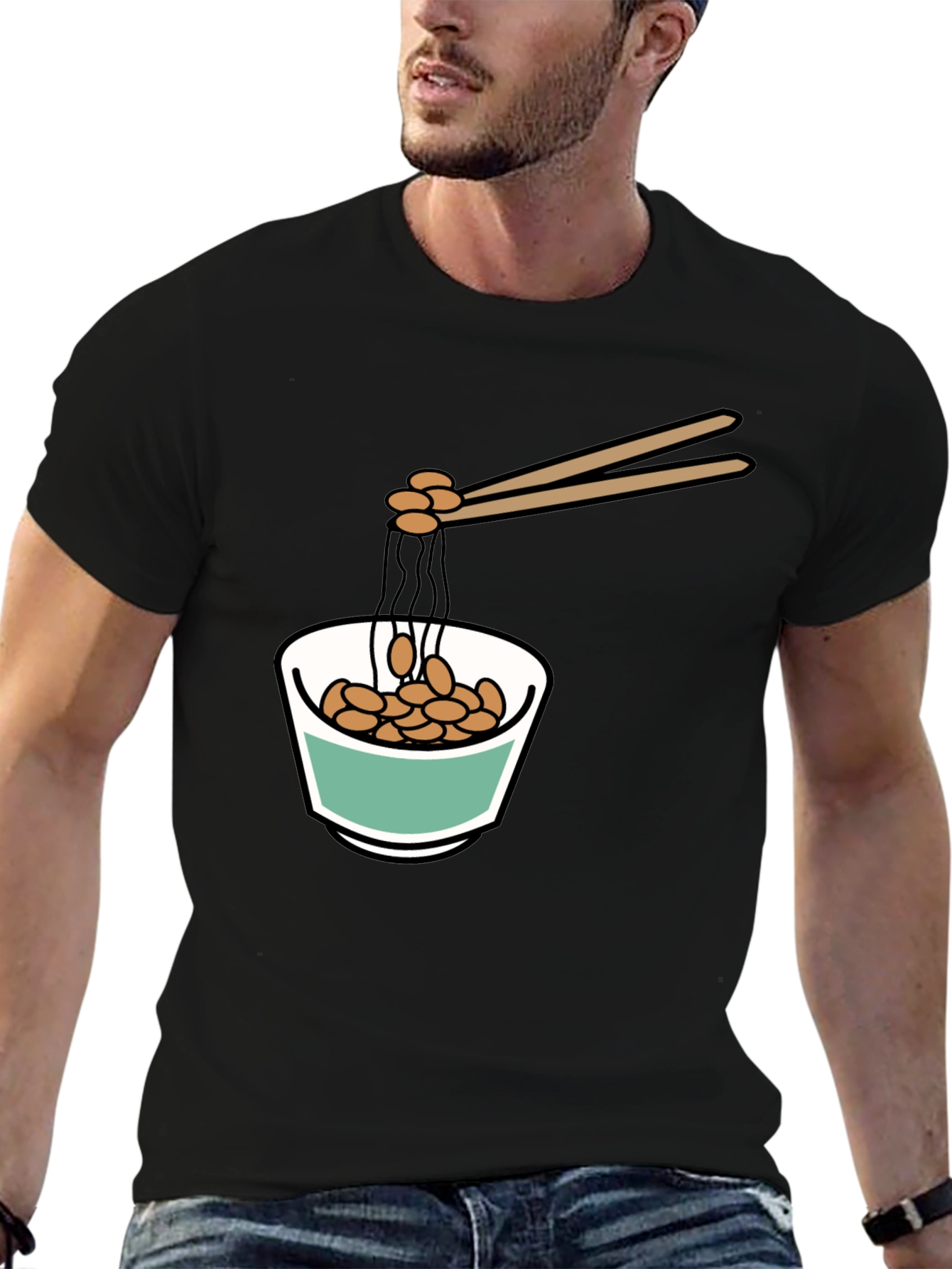 Black Natto Bowl Graphic Tee - Funny Foodie Shirt view 6