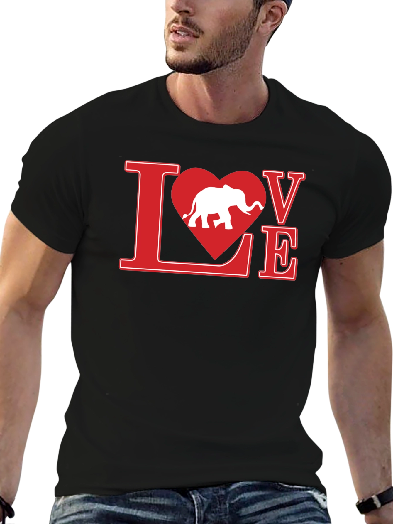 Black Love Elephant Graphic Tee - Black Cotton T-Shirt view 6