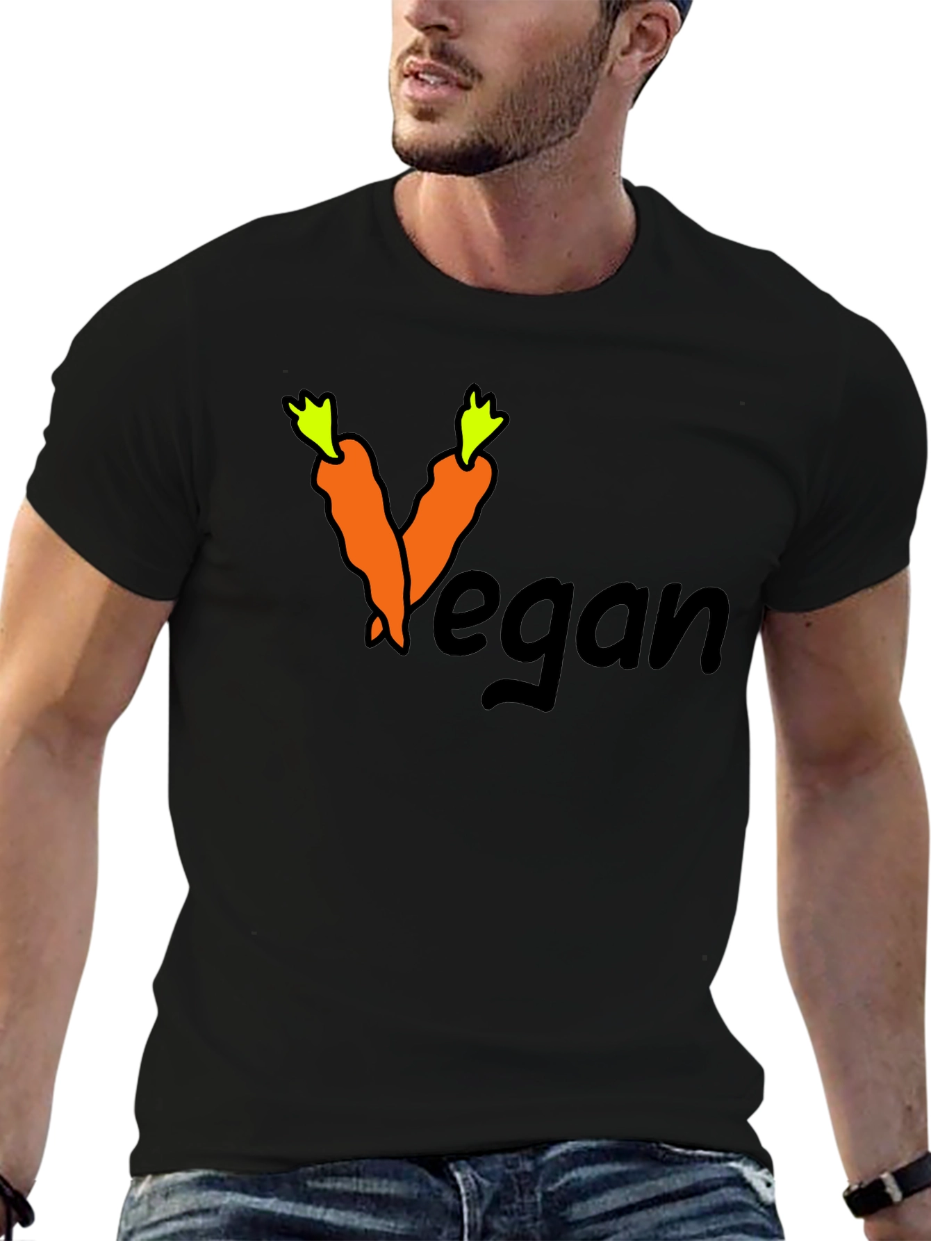 Black Vegan Carrot Graphic Black T-Shirt view 6