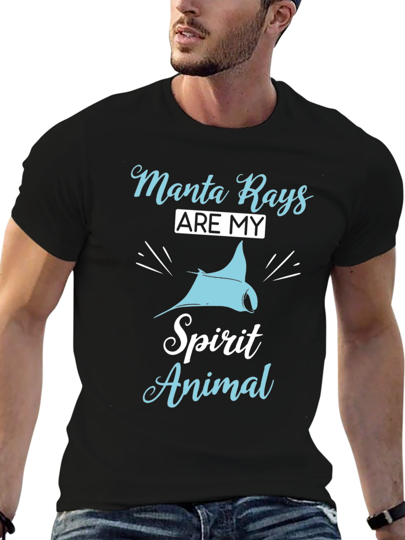 Black Manta Ray Spirit Animal Graphic T-Shirt - Black Cotton view 6