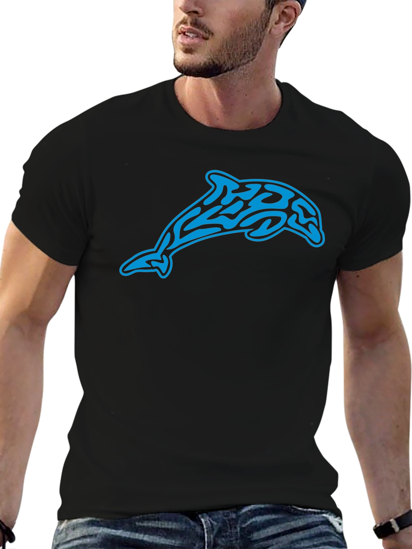 Black Tribal Dolphin Graphic Black T-Shirt view 6