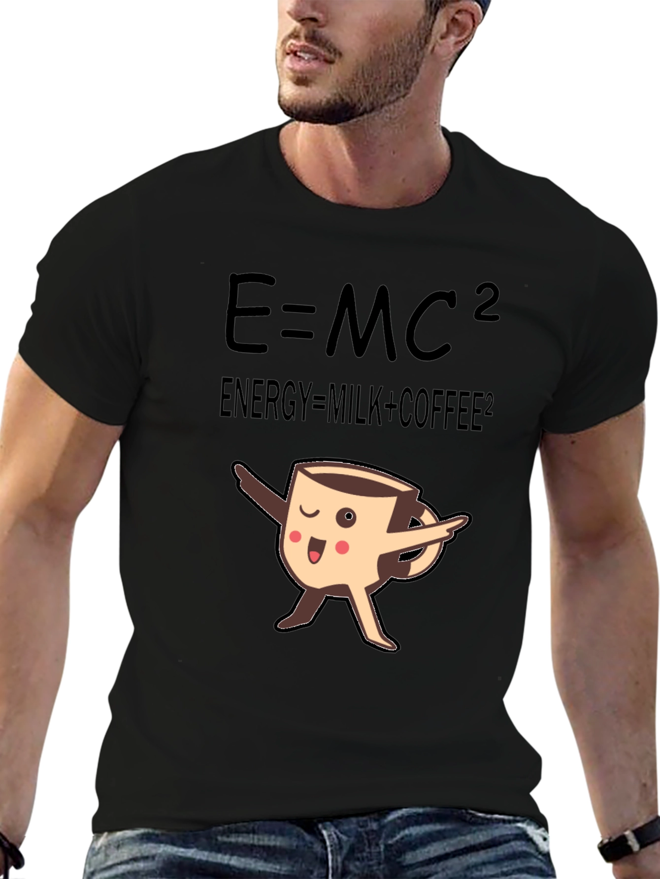 Black E=MC2 Coffee T-Shirt, Funny Science Tee view 6