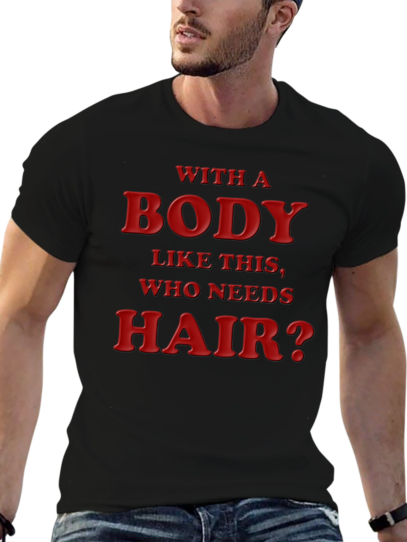 Black Humorous Baldness Acceptance T-Shirt view 6