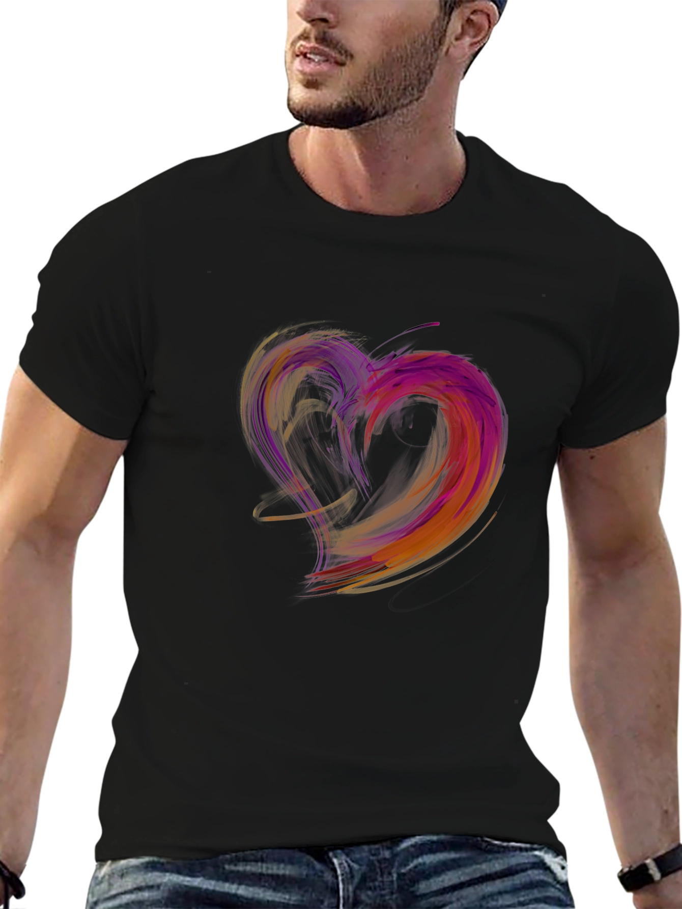Black Abstract Heart Graphic Black T-Shirt view 6