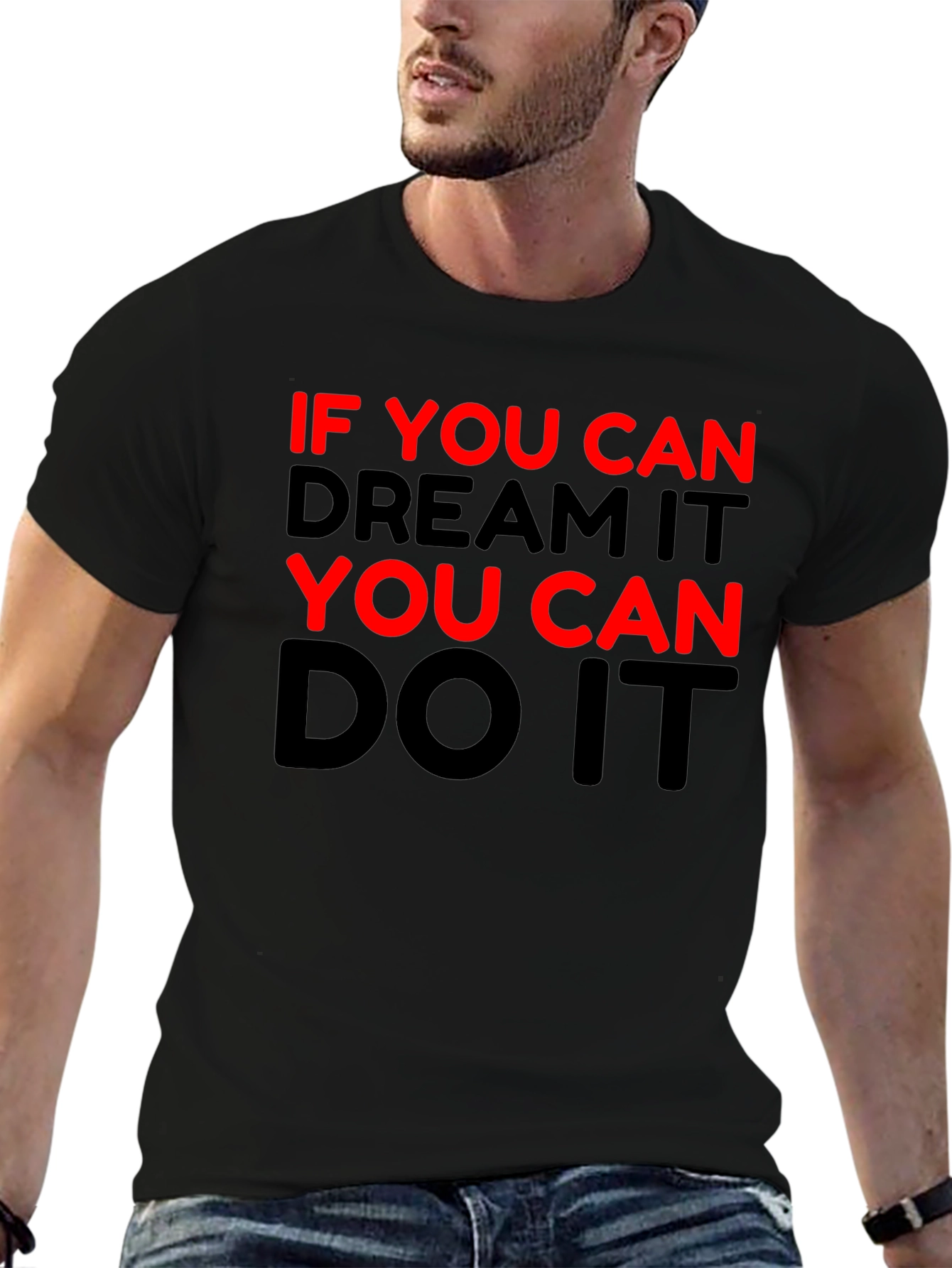 Black Motivational Black T-Shirt - Dream It Do It view 6