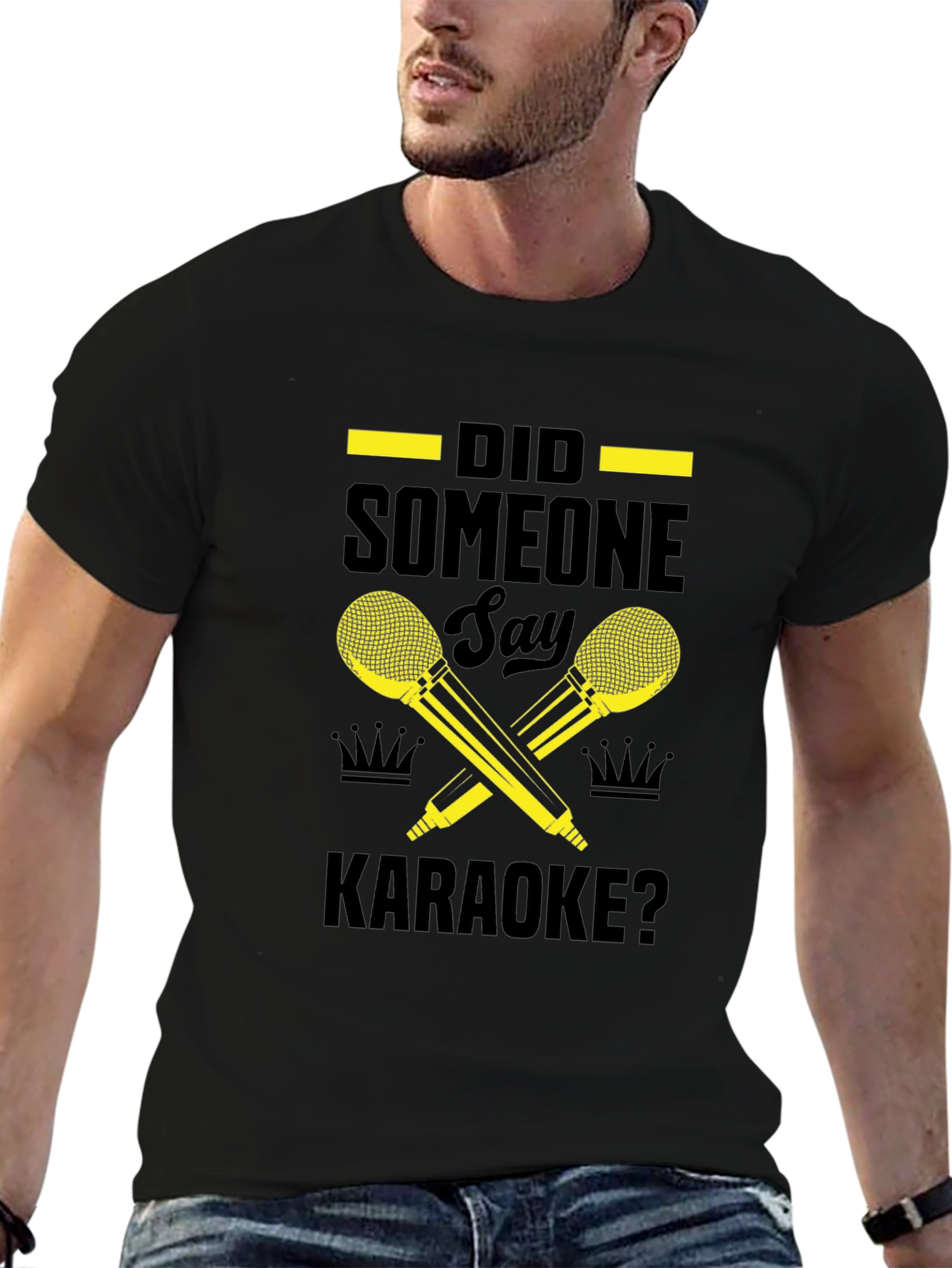 Black Karaoke Microphone Graphic Tee view 6